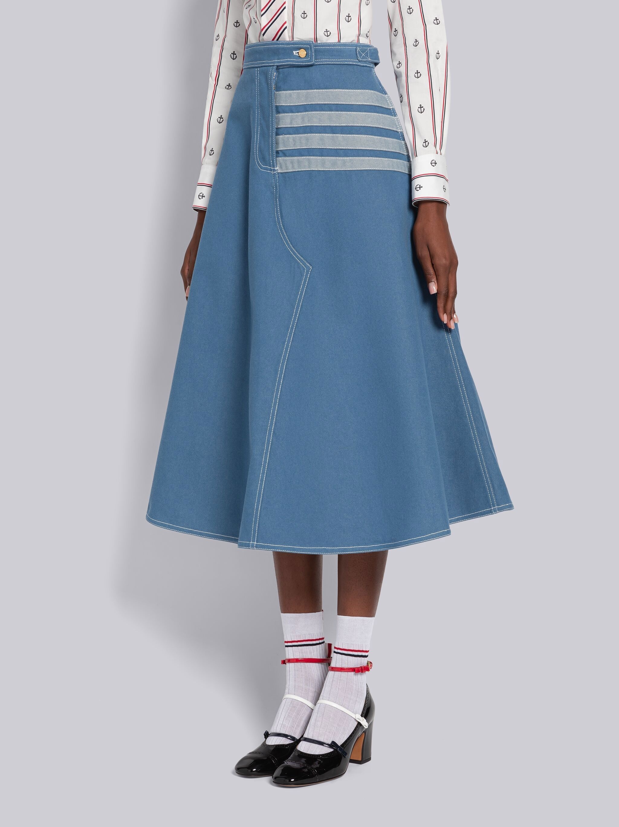 Denim Trouser Seaming A-line Skirt - 2