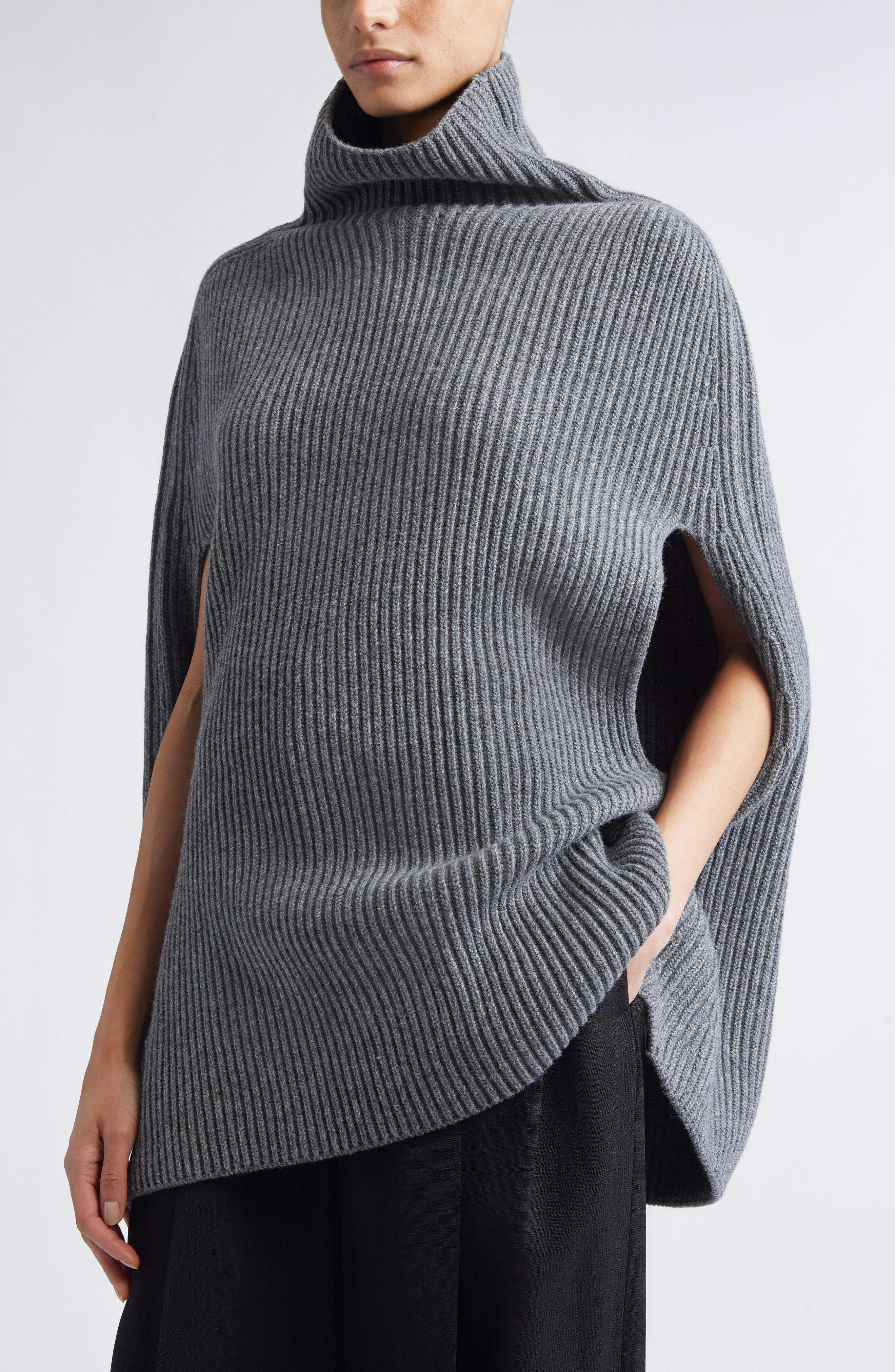 Jil Sander Funnel Neck Wool Rib Cape in Koala at Nordstrom - 5