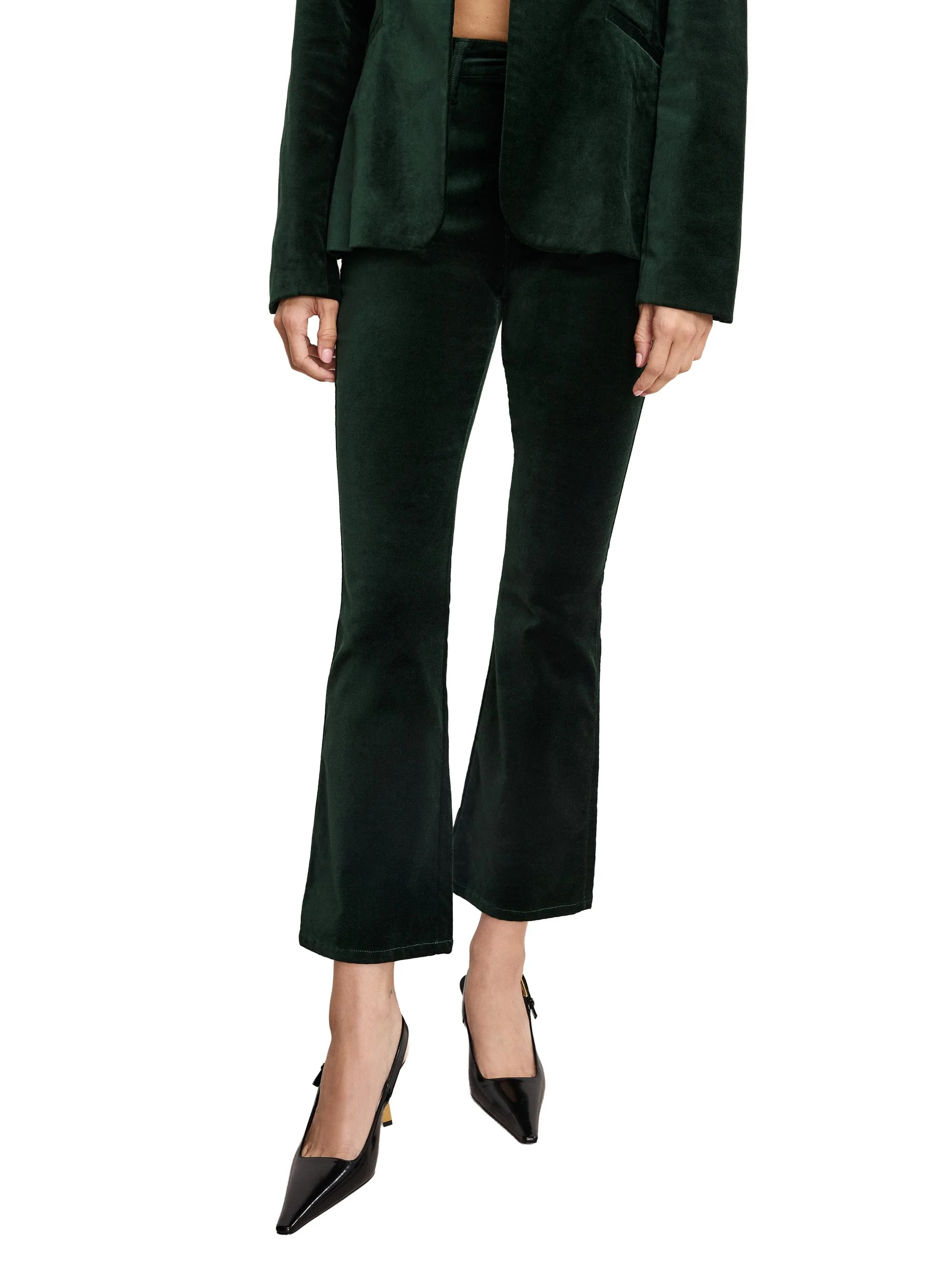 Women's Good Stretch-Velvet High-Rise Kick-Flare Pants - Pine Green - 1
