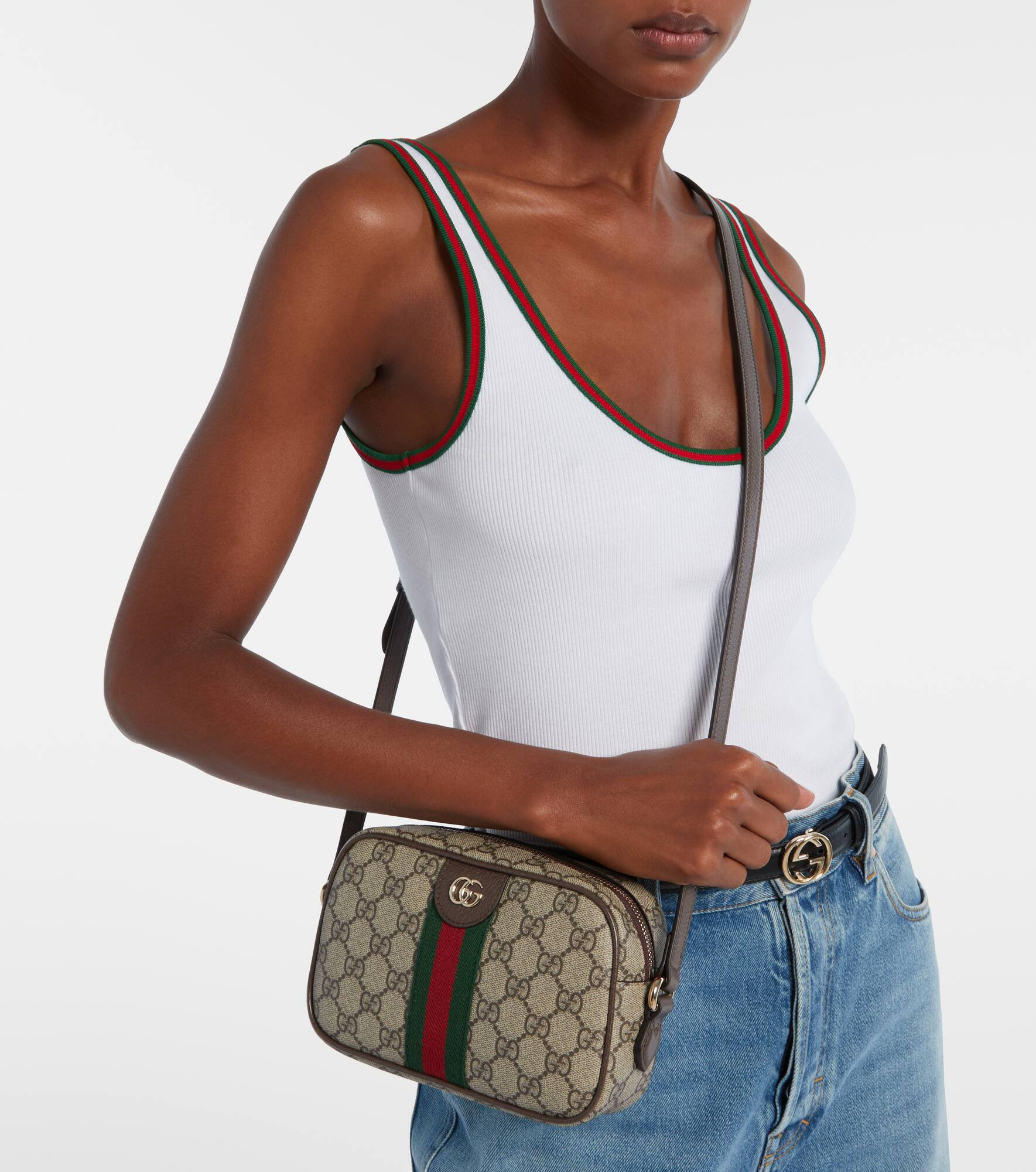 Ophidia Small leather-trimmed crossbody bag - 2