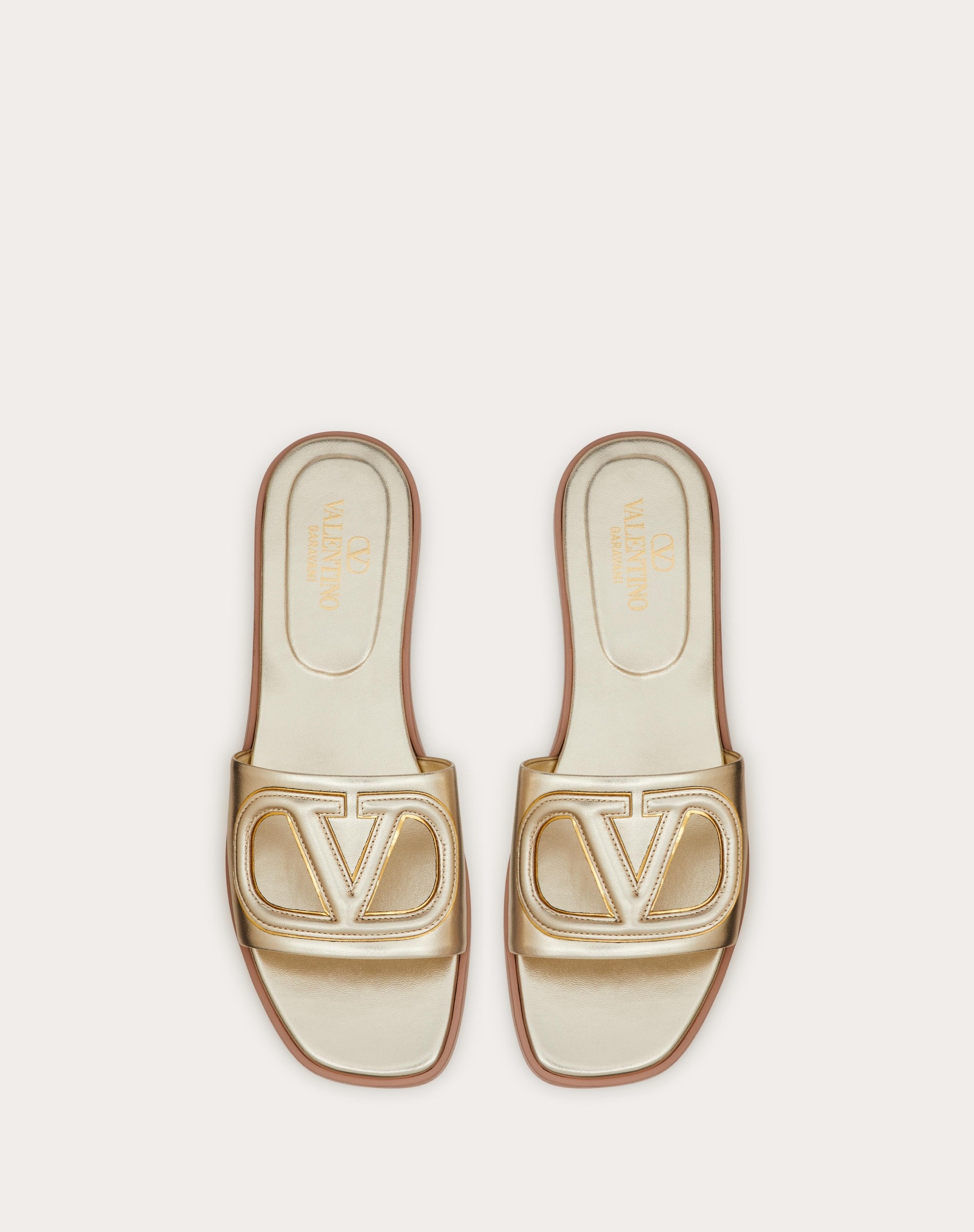 VLOGO CUT-OUT LAMINATED NAPPA LEATHER SLIDE SANDAL - 4
