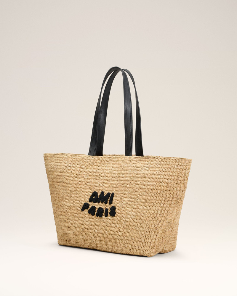 BEIGE LEATHER RAFIA AMI PARIS TOTE BAG 3