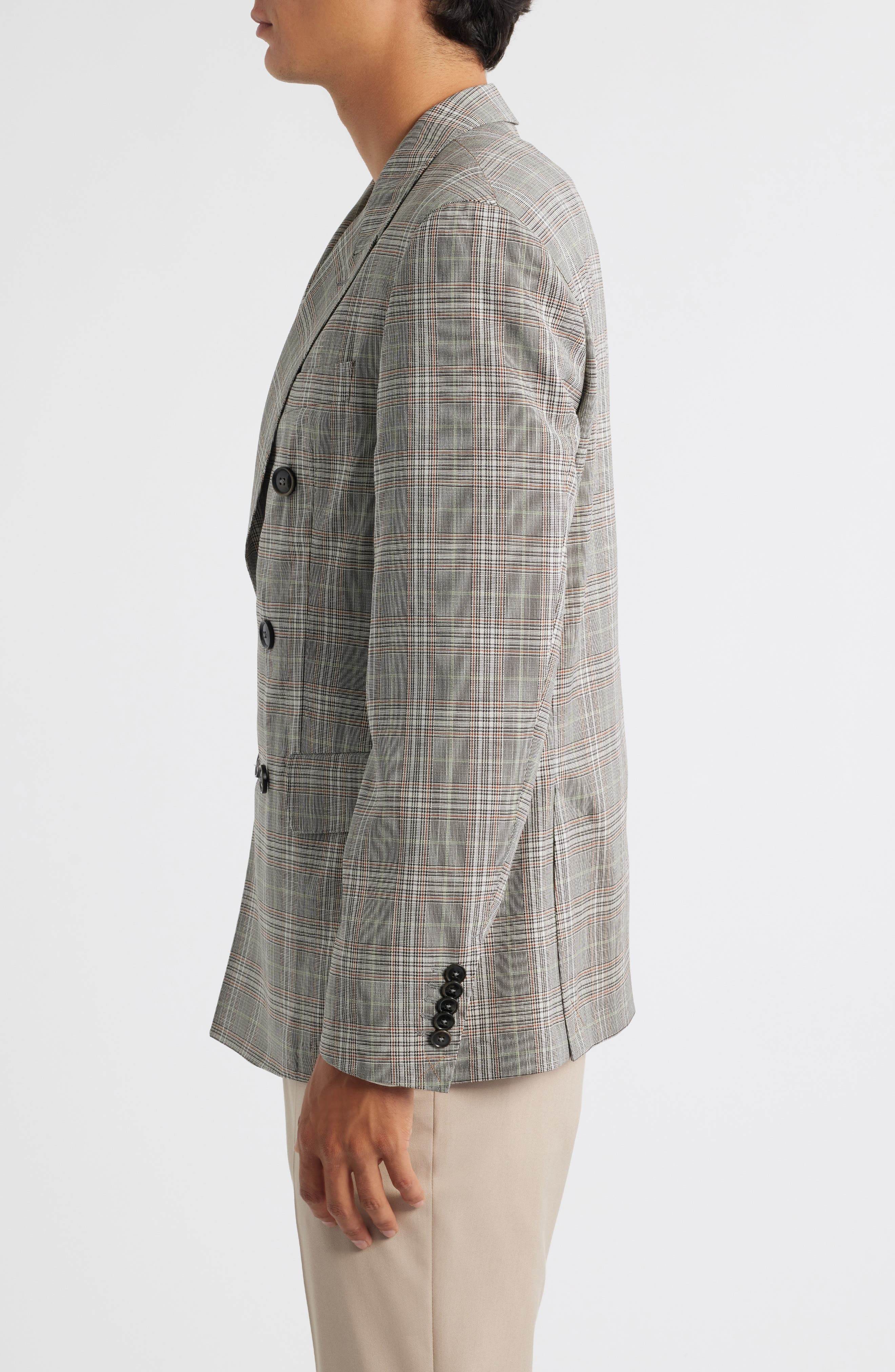 BOSS Heston Slim Fit Plaid Double Breasted Wool Blend Suit Jacket in Med Brown at Nordstrom - 3