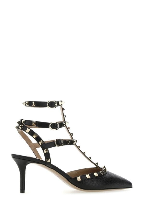 Black leather Rockstud pumps - 3