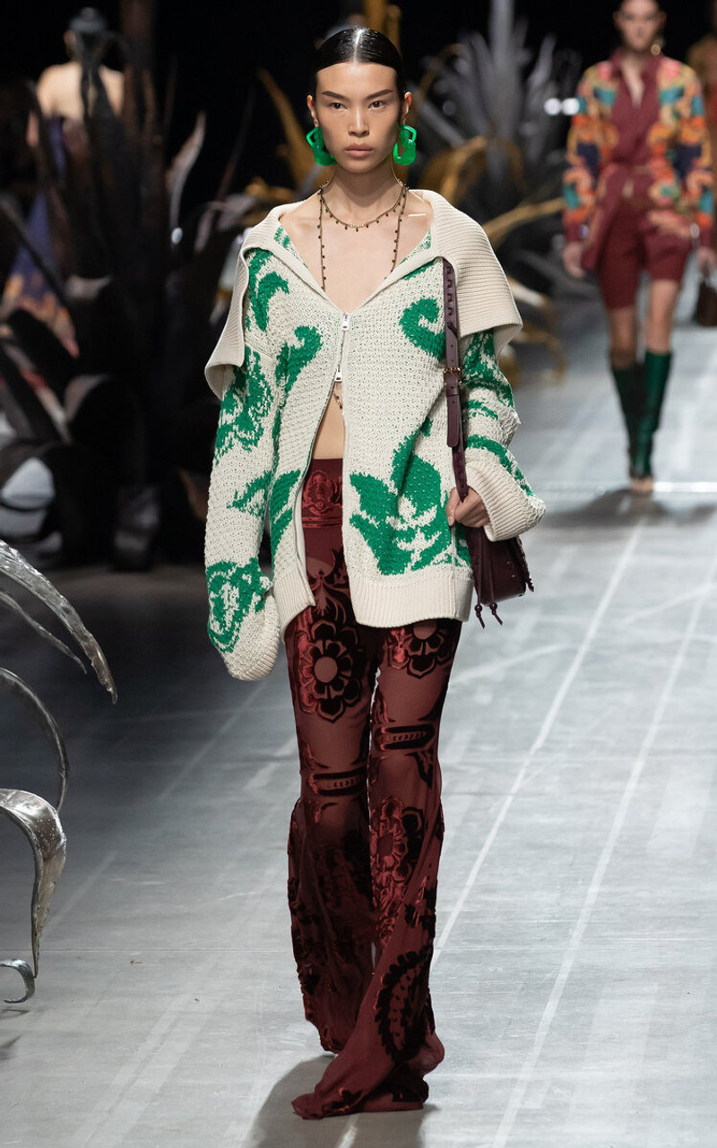 Etro Devoré Chiffon Flared Pants dark grey outlook