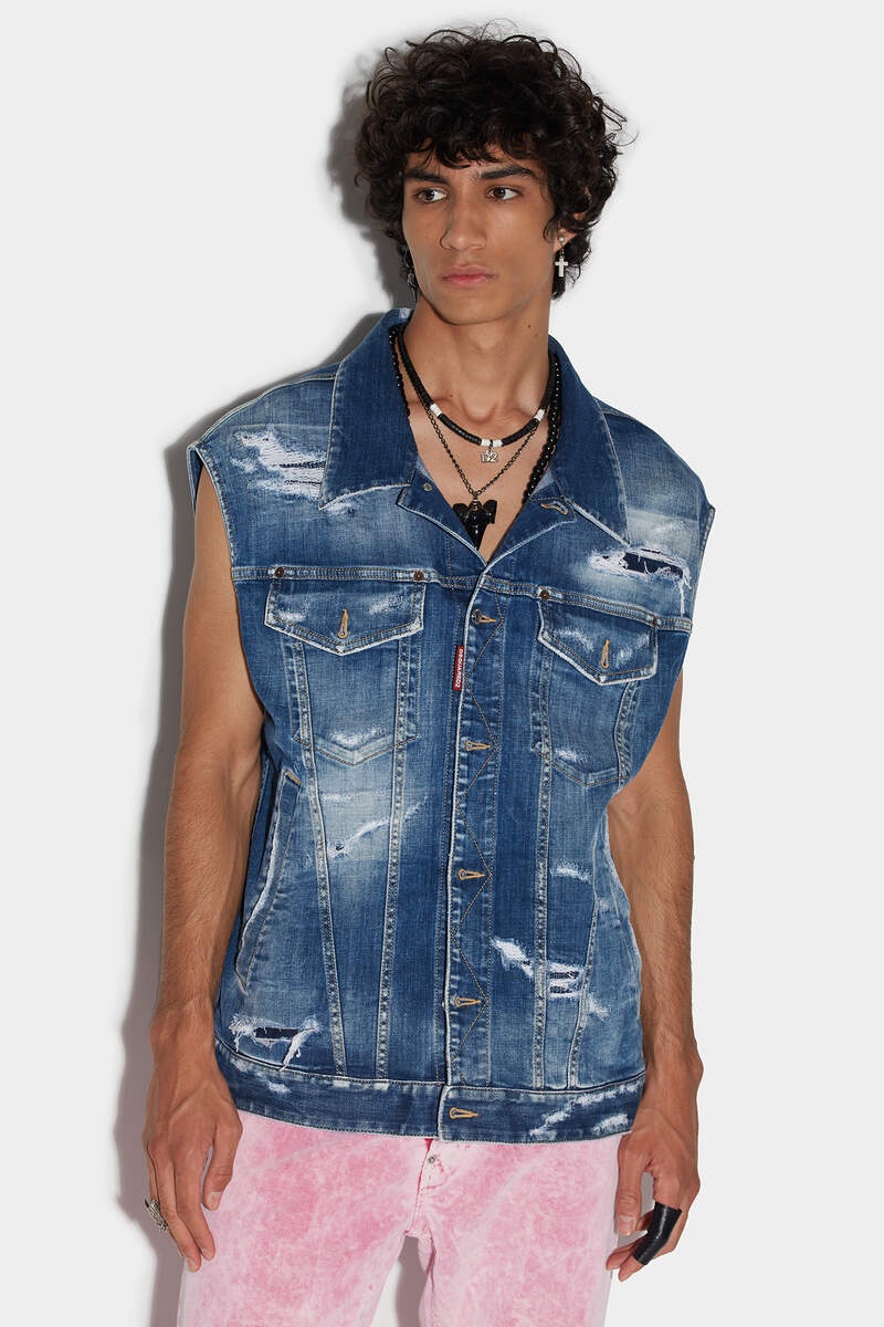 DSQUARED2 MEDIUM SLASH WASH PUFFER VEST - 3
