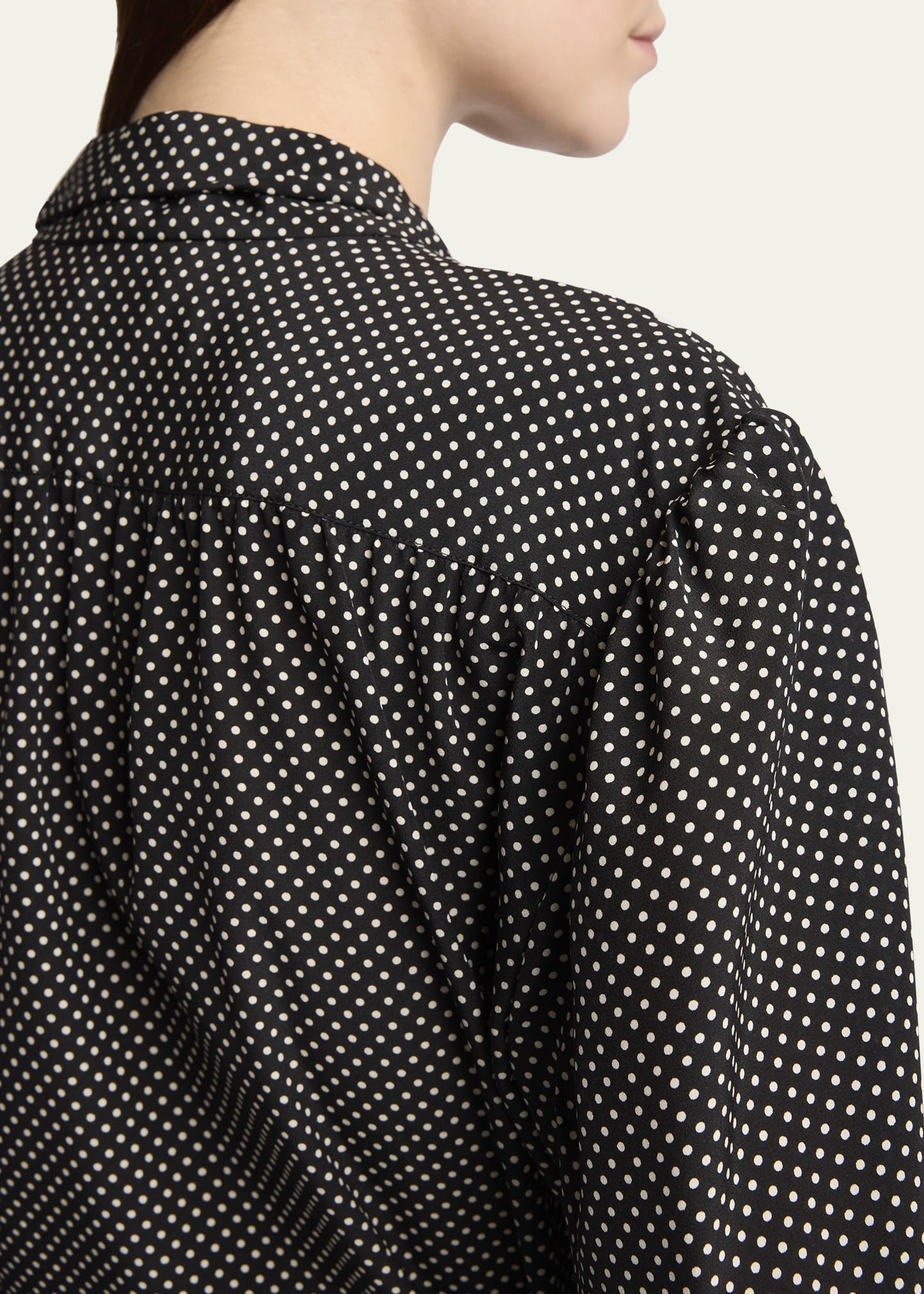 Polka Dot Tie-Neck Button Down Silk Blouse - 5