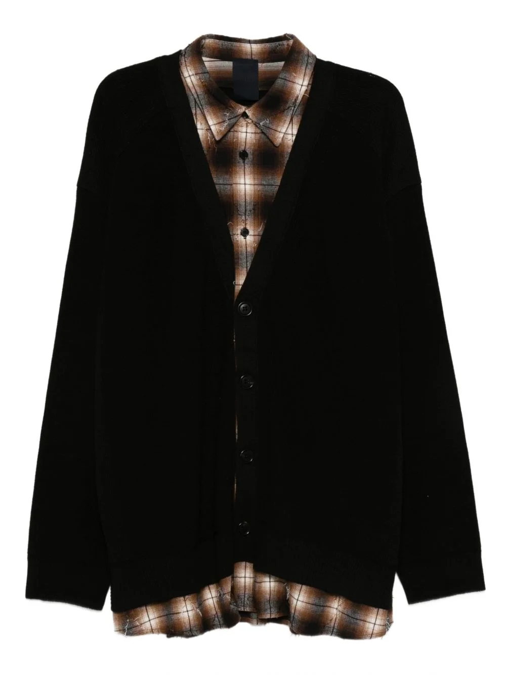 button-front plaid-layered cardigan - 1