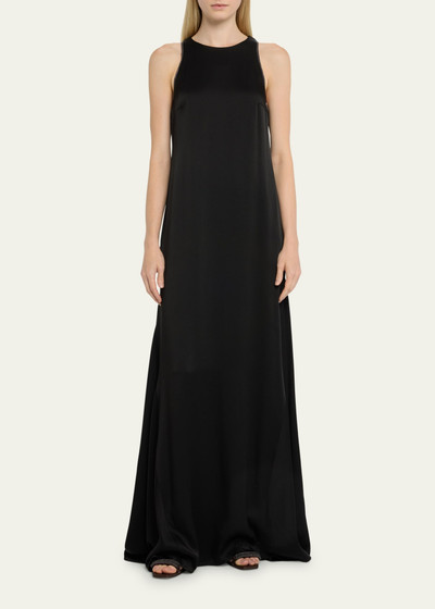 Brunello Cucinelli Satin Sleeveless Column Gown with Monili Detail outlook