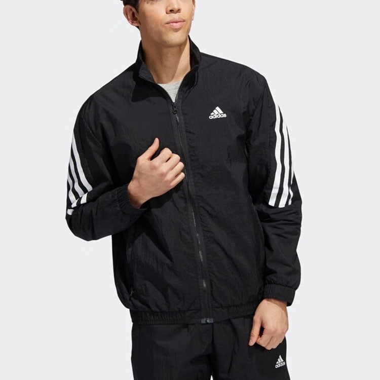 Men's adidas Side Classic Logo Printing Zipper Hooded Jacket Black HJ9944 - 3