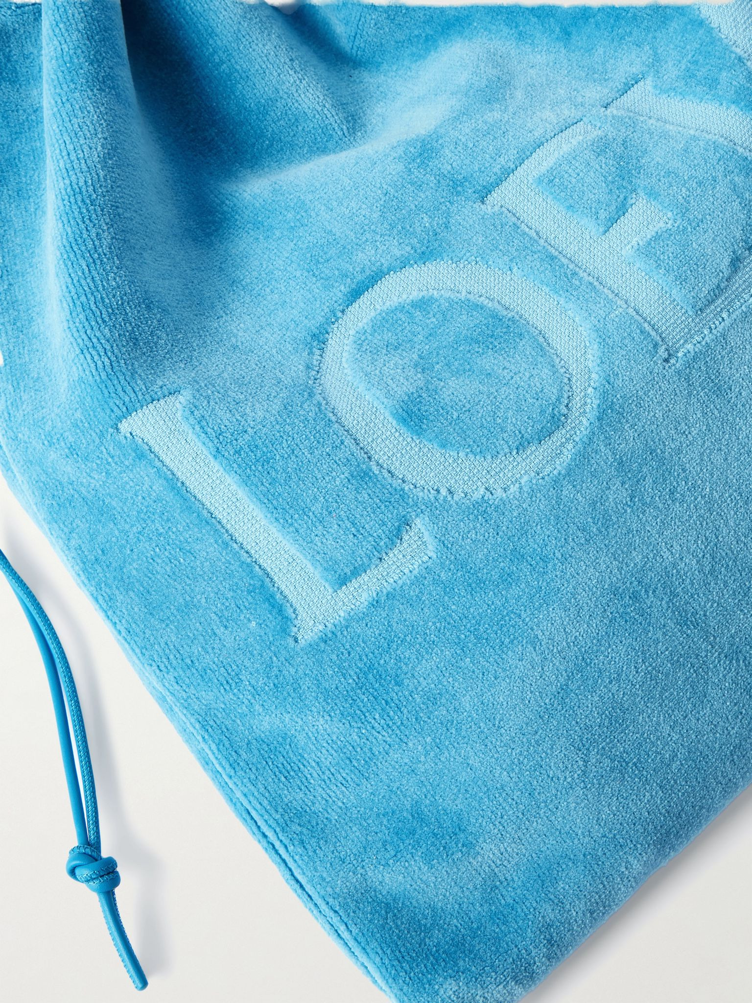 + Paula's Ibiza Logo-Debossed Leather-Trimmed Cotton-Terry Drawstring Pouch Blue - 4