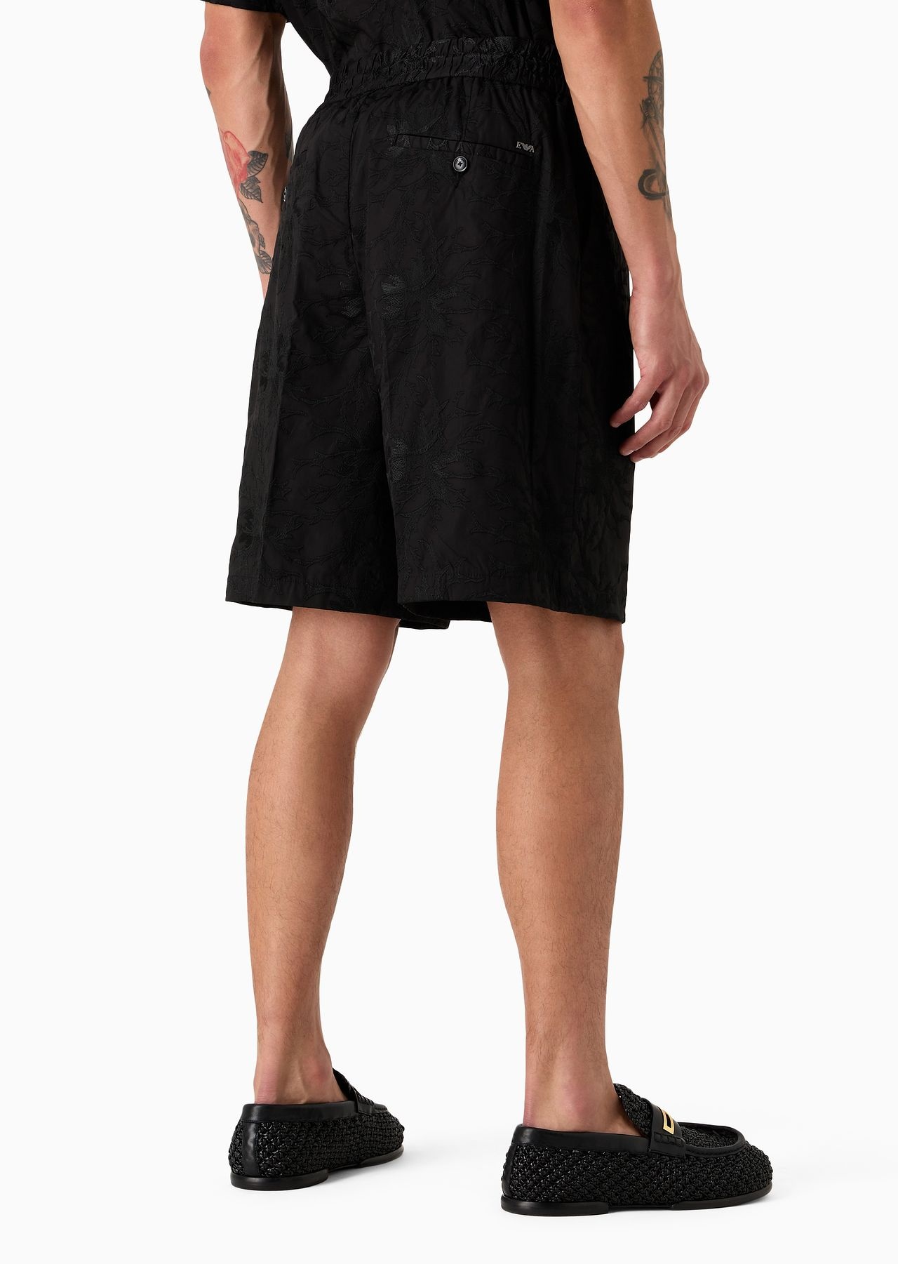 Poplin drawstring Bermuda shorts with all-over ramage embroidery - 3