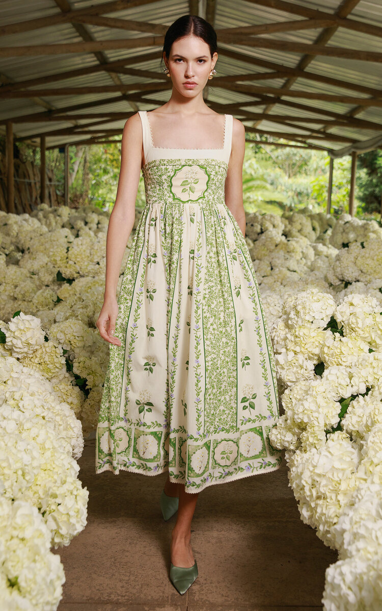 Barbara Embroidered Cotton Midi Dress green - 2