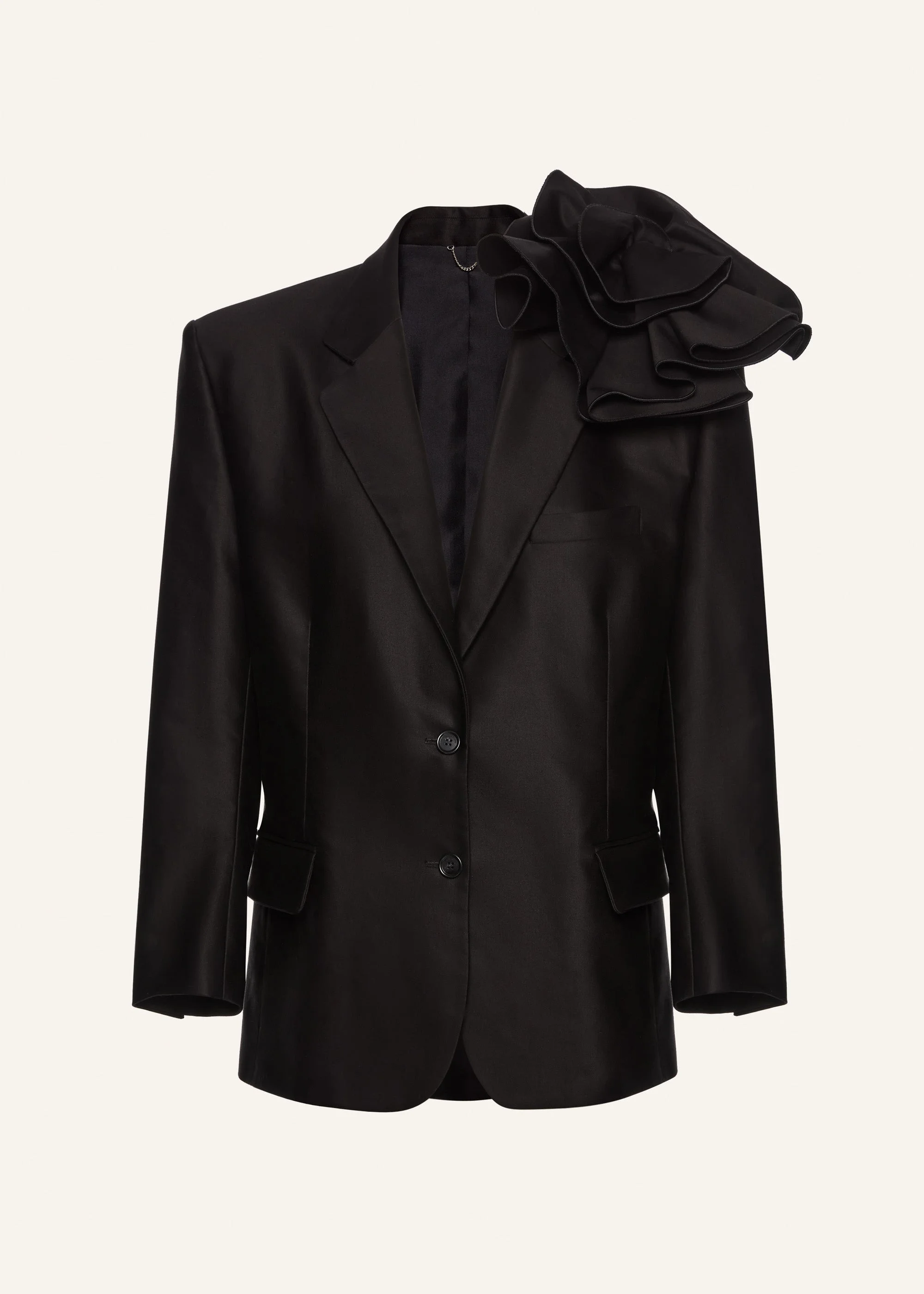 Classic flower appliqué blazer in black - 1
