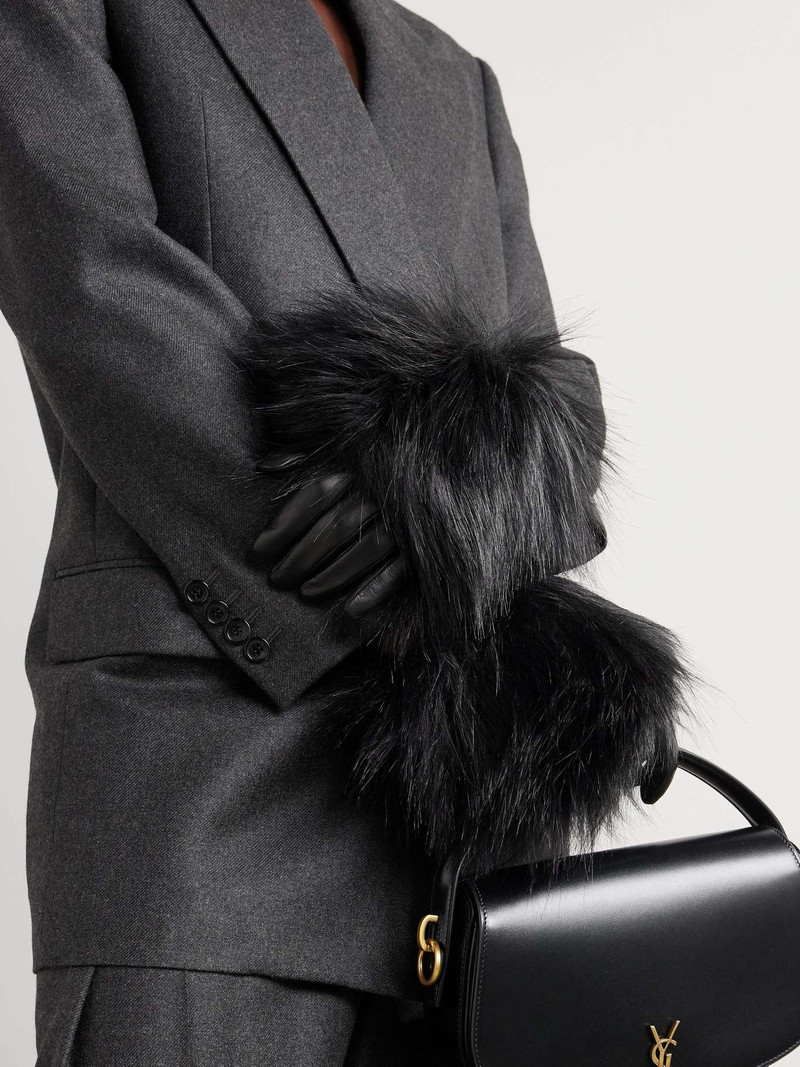SAINT LAURENT Faux fur-trimmed leather gloves outlook