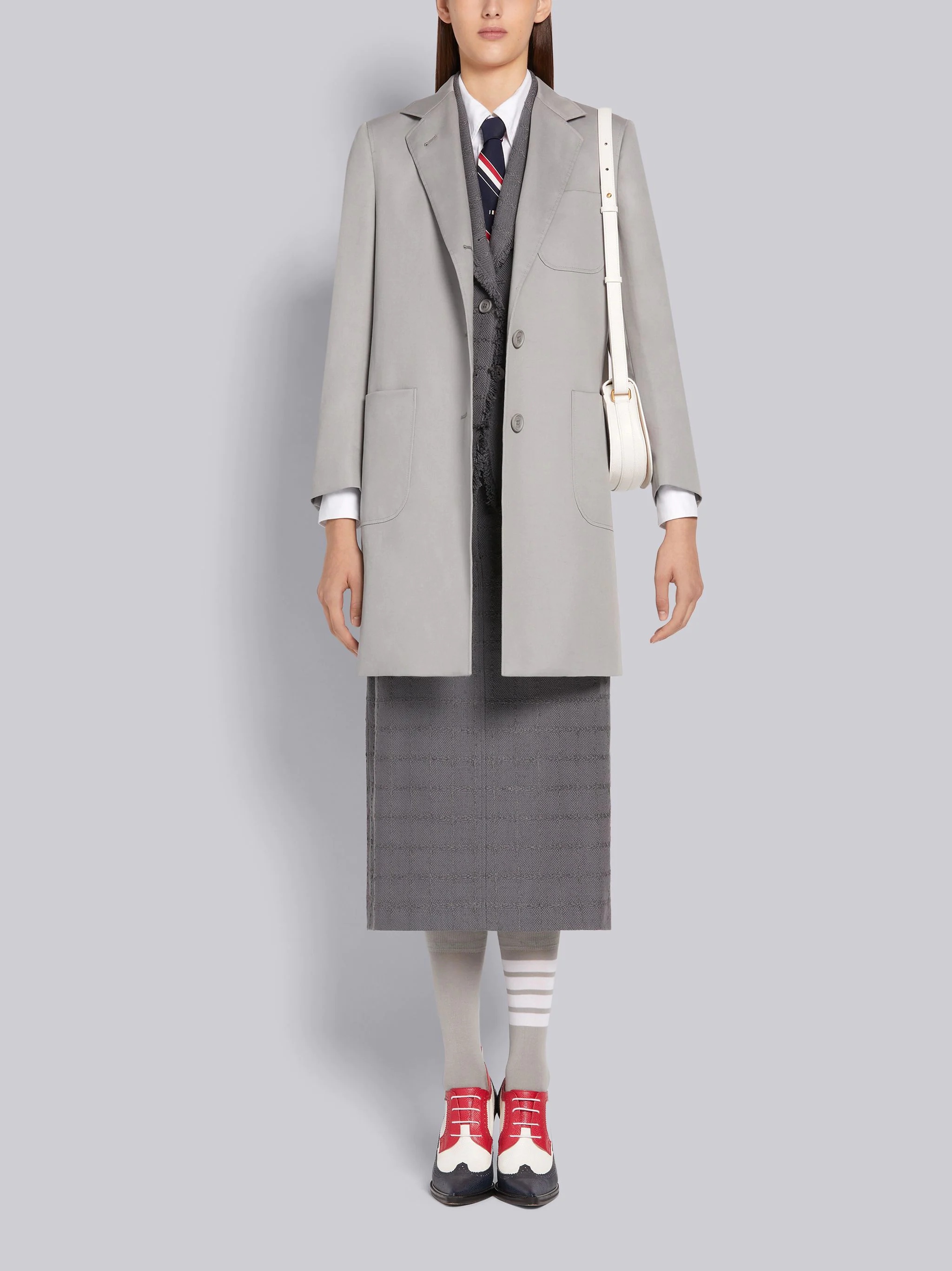 Medium Grey Cotton Twill Sack Overcoat - 4