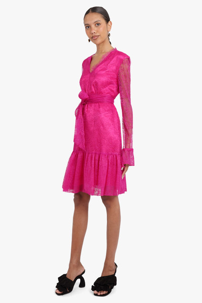 NINA RICCI V-NECK RUFFLE LACE DRESS | FUSCHIA outlook