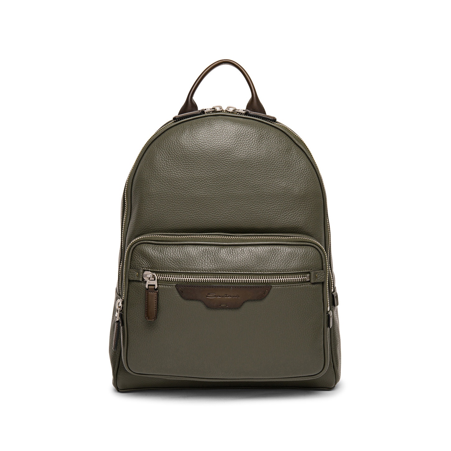 Green tumbled leather backpack - 1