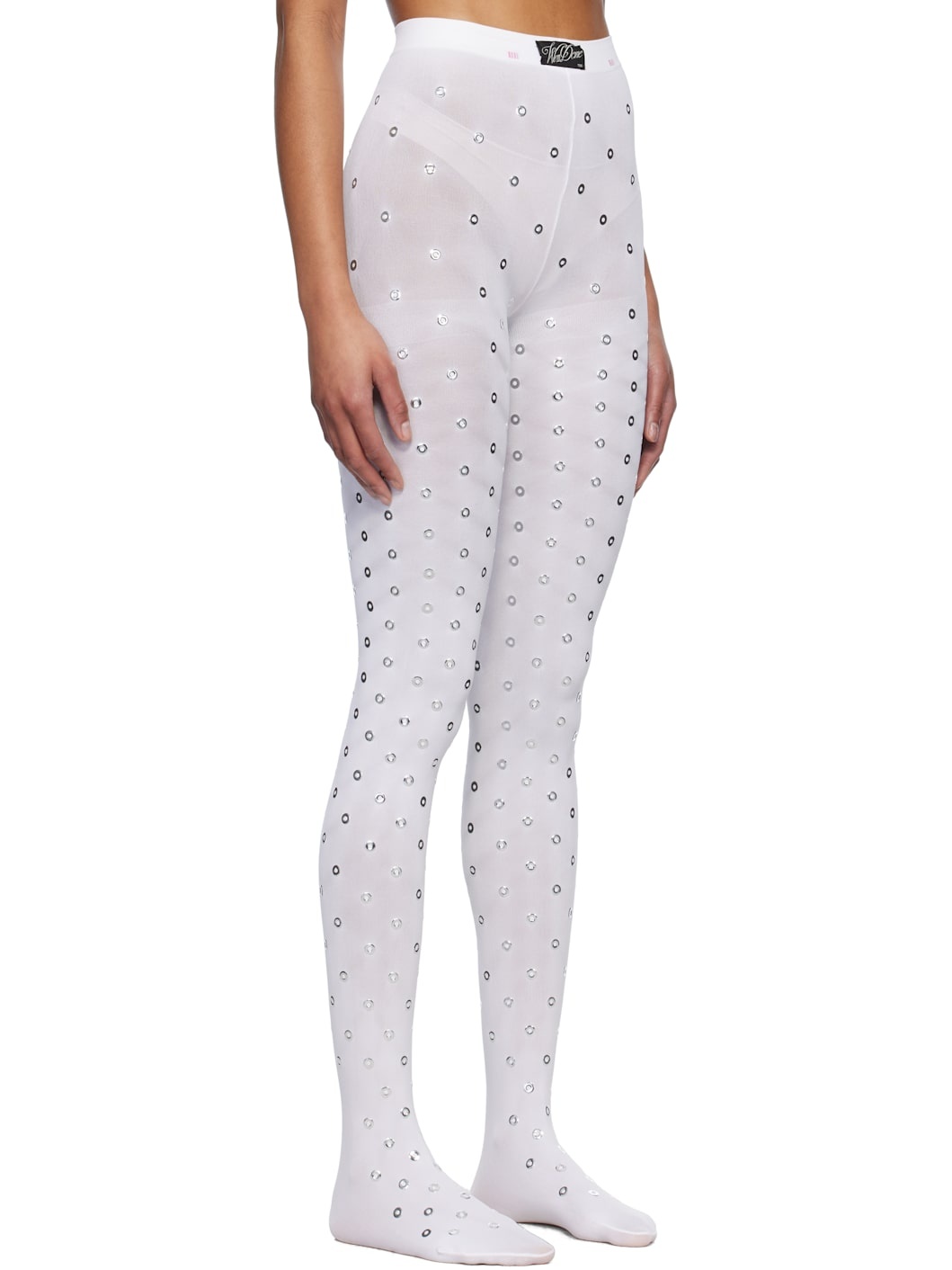 White Eyelet Tights - 2