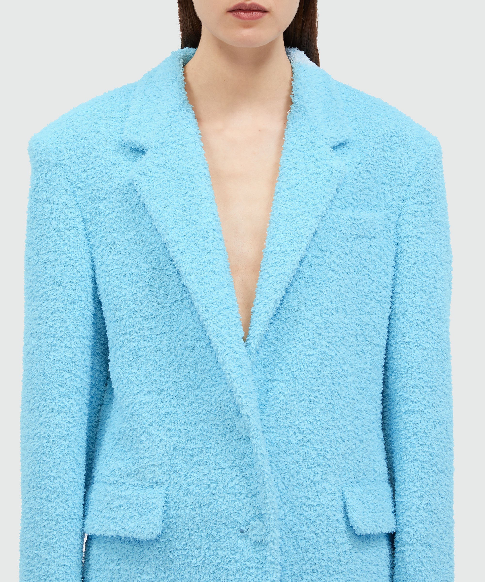 Light blue sponge-effect tweed jacket - 5