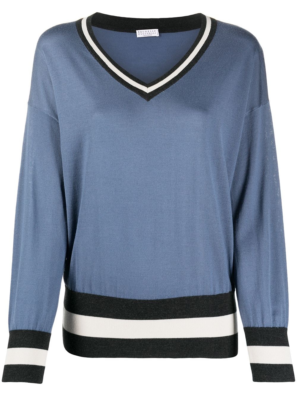 stripe-hem V-neck sweater  - 1