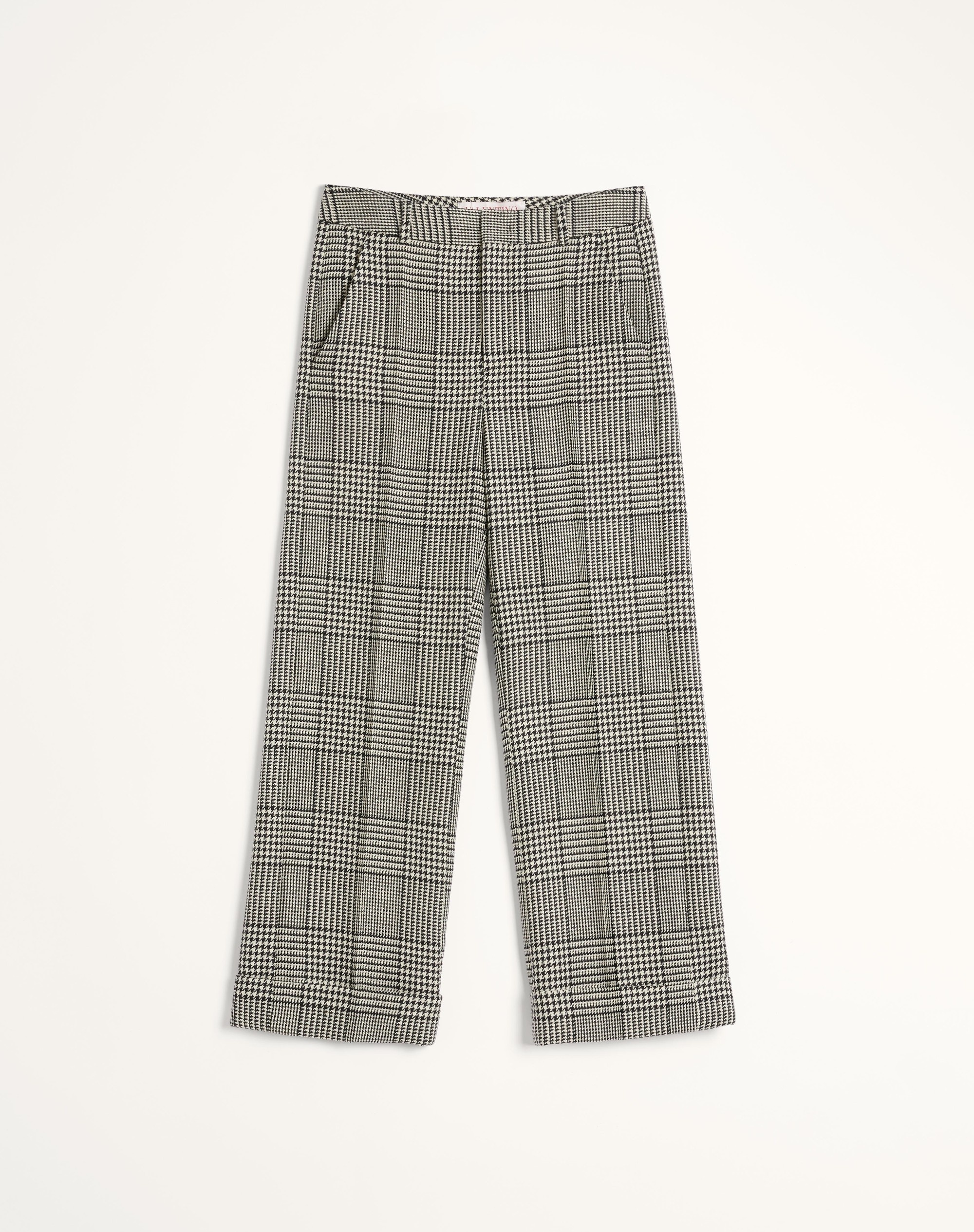 WOOL PANTS WITH TURN-UPS WITH CHECK PATTERN ON HOUNDSTOOTH - 1