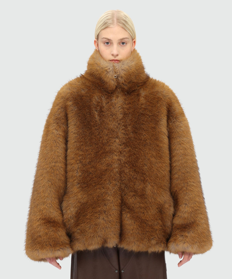 MSGM Short beige faux fur coat outlook