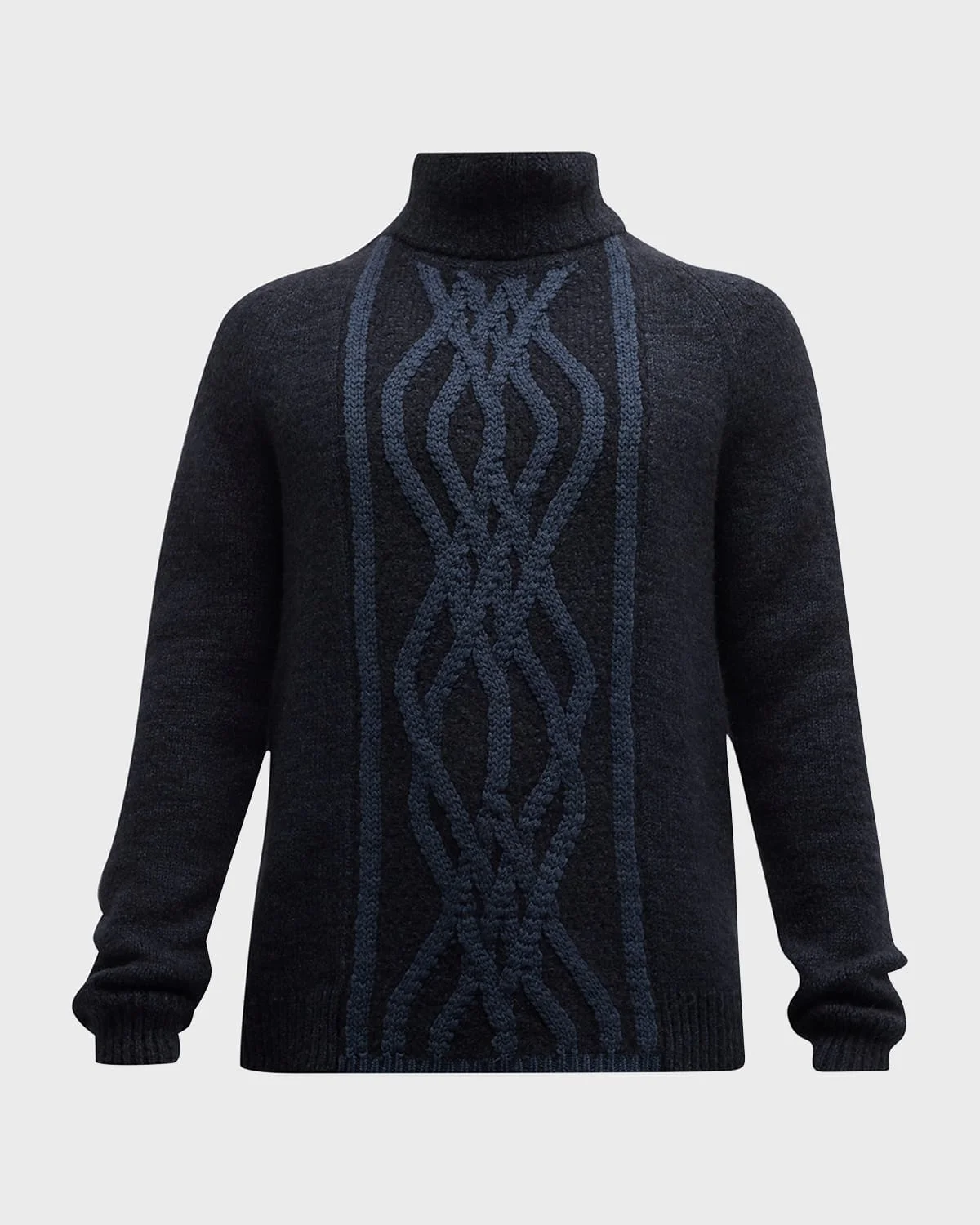 Men's Two-Tone Cable Turtleneck Sweater - 1