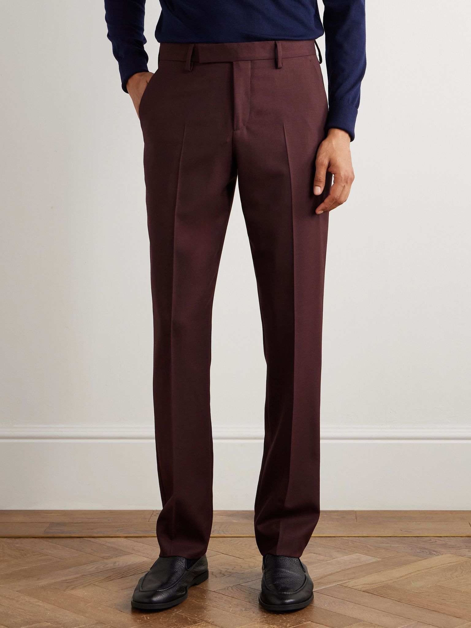 Slim-Fit Straight-Leg Wool-Twill Suit Trousers Burgundy - 3