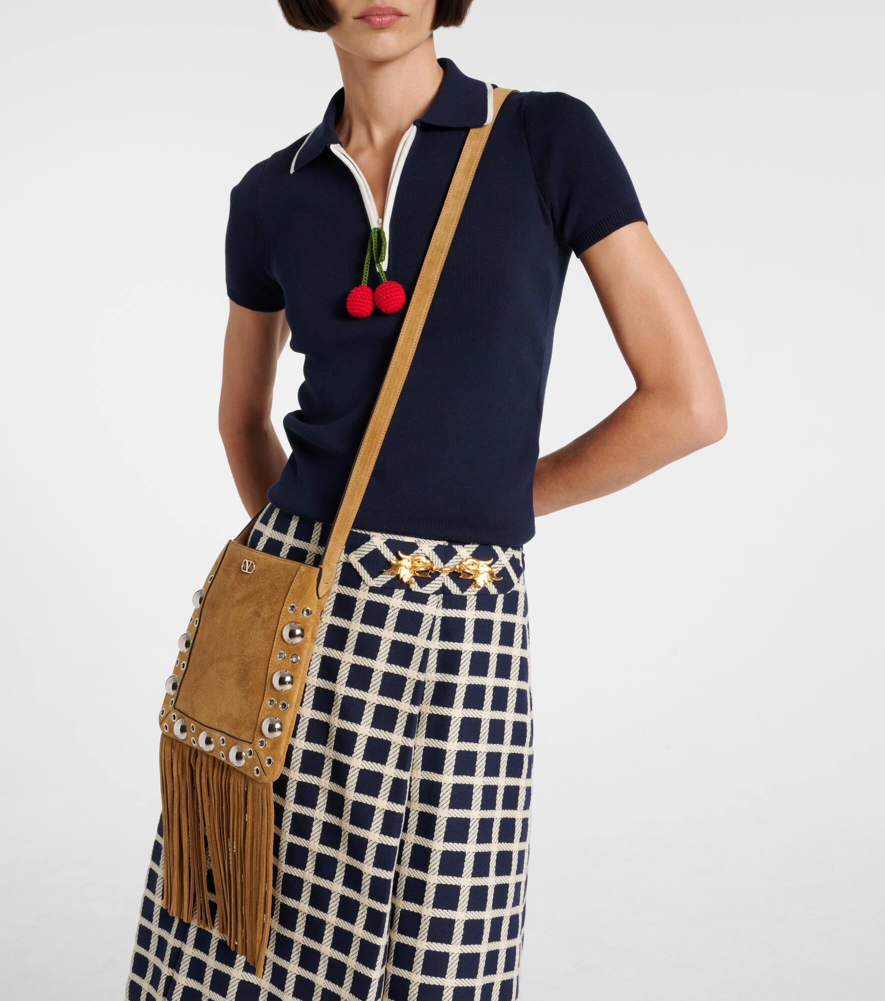 Nellcôte VLogo studded suede shoulder bag - 7