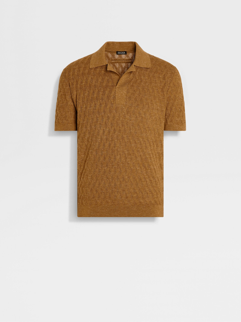 OCHRE MÉLANGE SILK CASHMERE AND LINEN POLO SHIRT 1