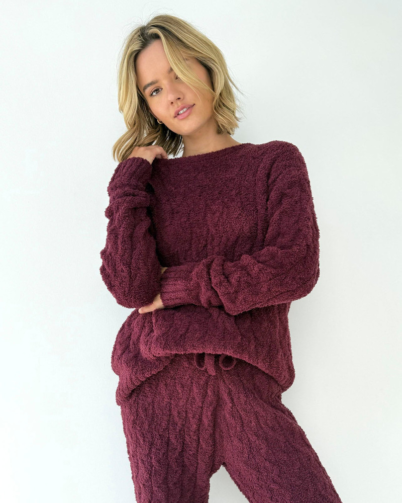 Splendid Merlot Fuzzy Cable Knit Sweater PJ Set outlook