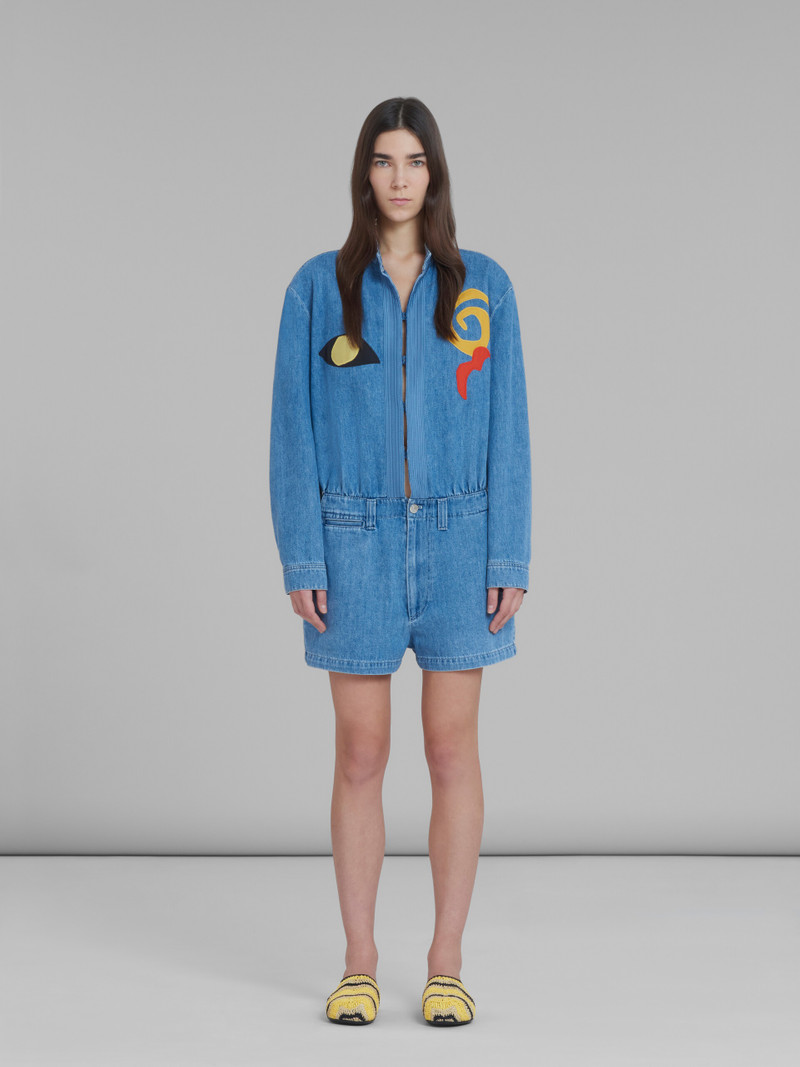 Marni MARNI X NO VACANCY INN - BLUE CHAMBRAY JUMPSUIT WITH EMBROIDERY outlook