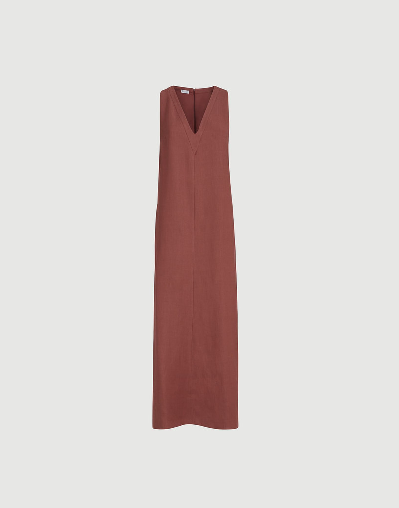 Viscose and linen fluid twill dress with monili 1