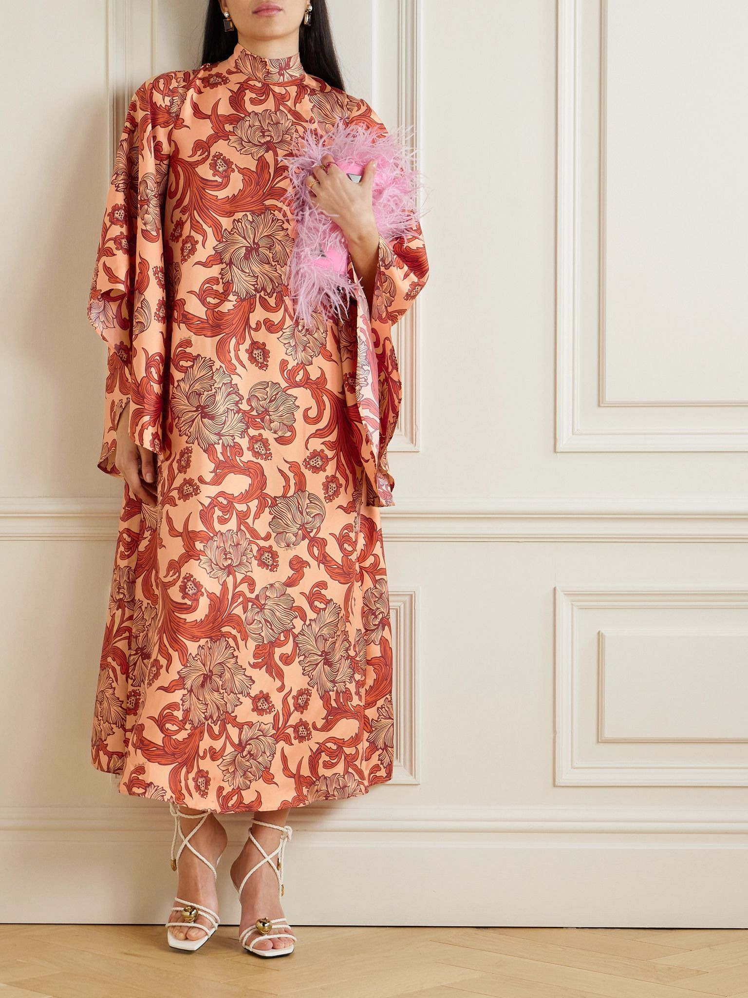 Magnifico printed silk-twill maxi dress Coral - 2
