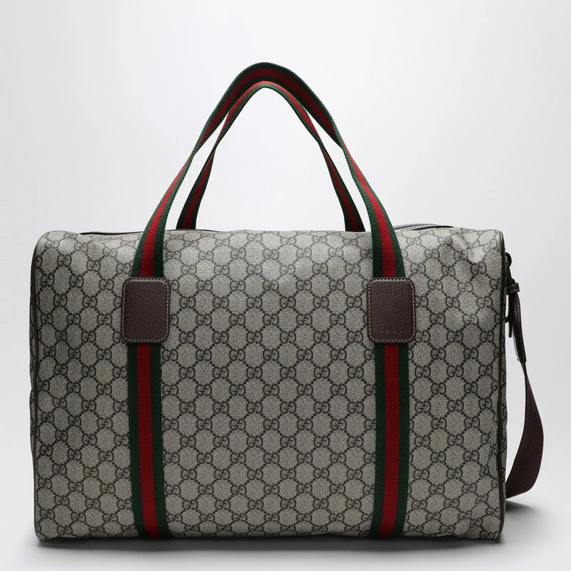 Gucci Medium Duffle Bag With Web Detail In Beige And Ebony Gg Fabric Men - 1