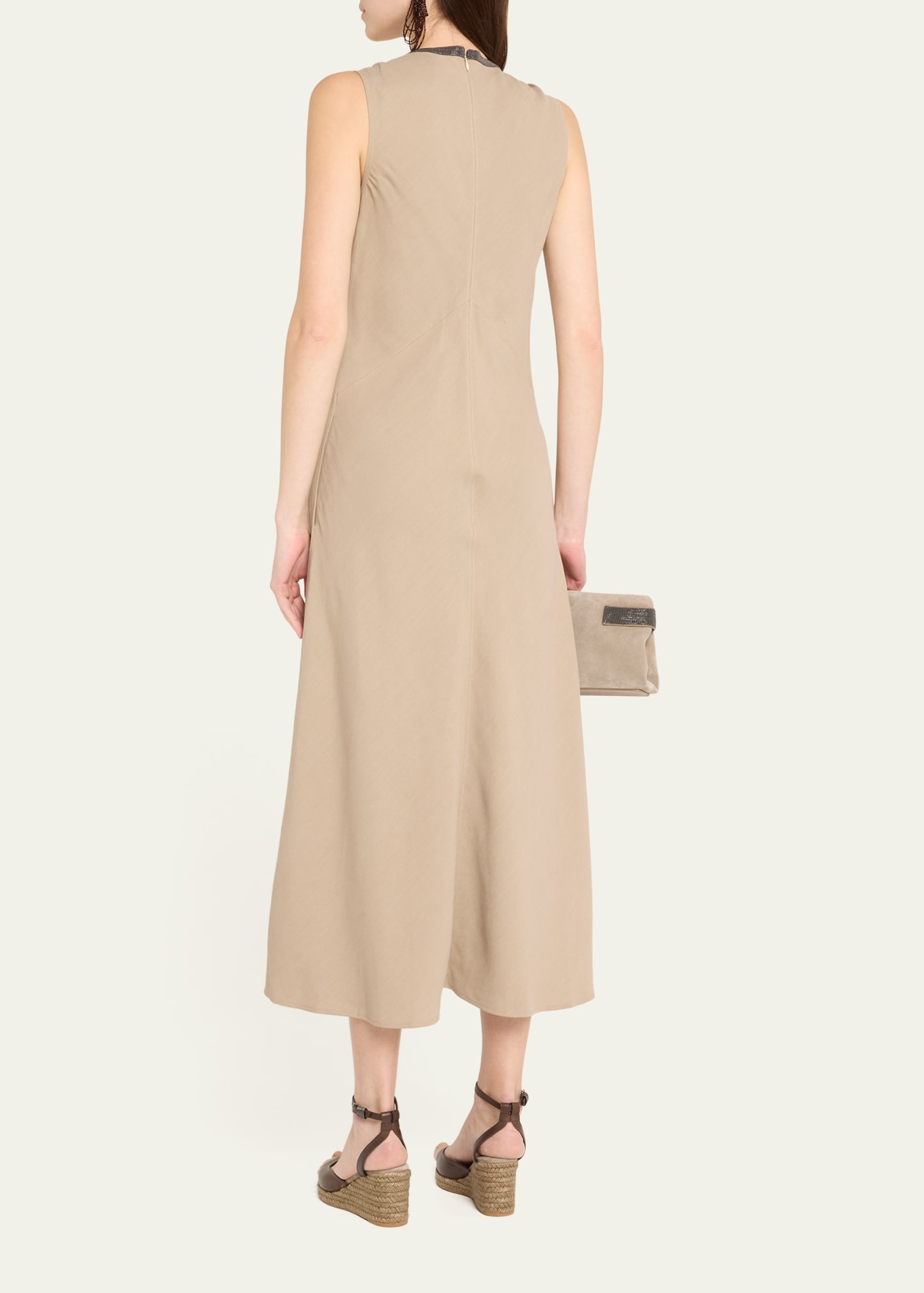 Monili Neckline Linen Twill Dress - 3
