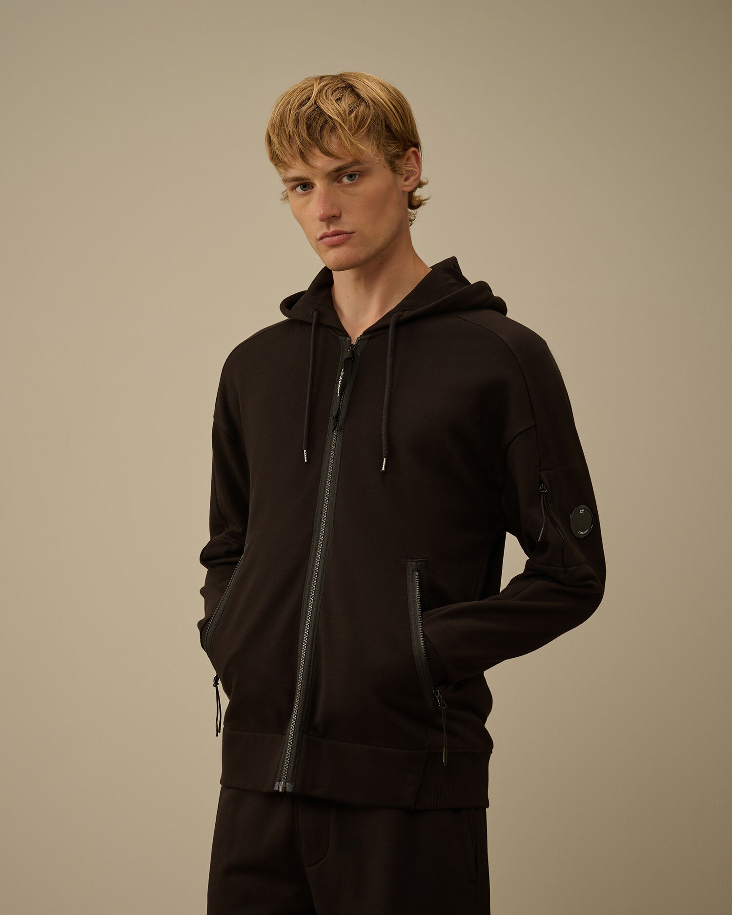 Diagonal Raised Fleece Hooded Full Zip Sweatshirt - 3