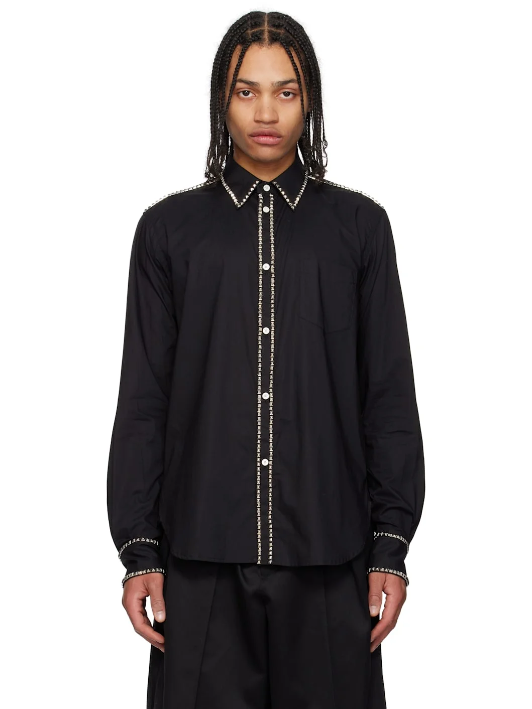 Black Regular Collar Broad Studs Shirt - 1