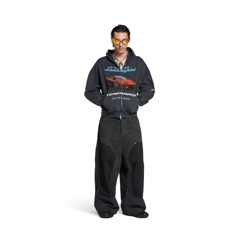 BALENCIAGA Men's Ripped Off Baggy Pants in Black/green/red outlook
