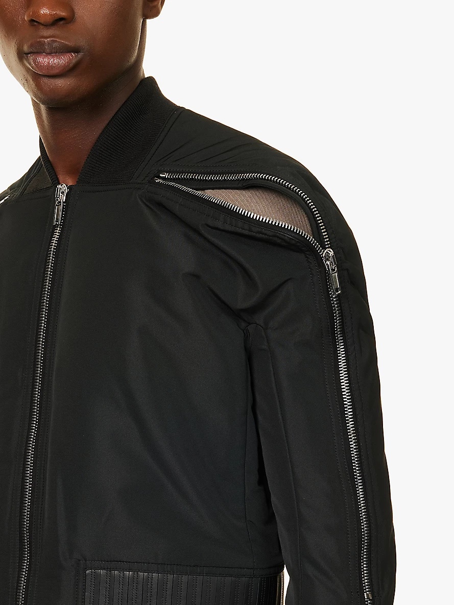 Stand-collar leather-trim woven bomber jacket - 5