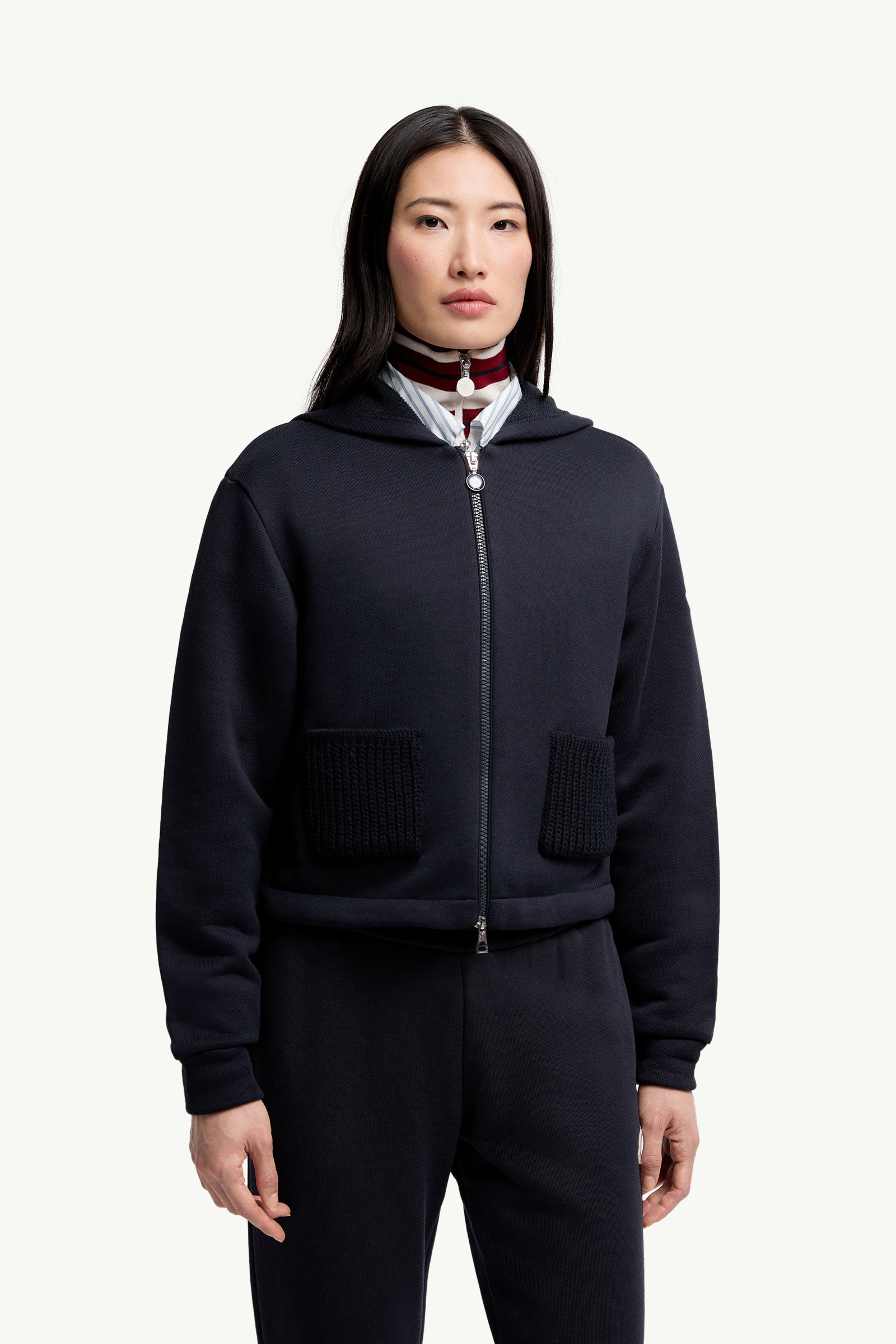 Knit Accent Cotton Zip-Up Hoodie - 3