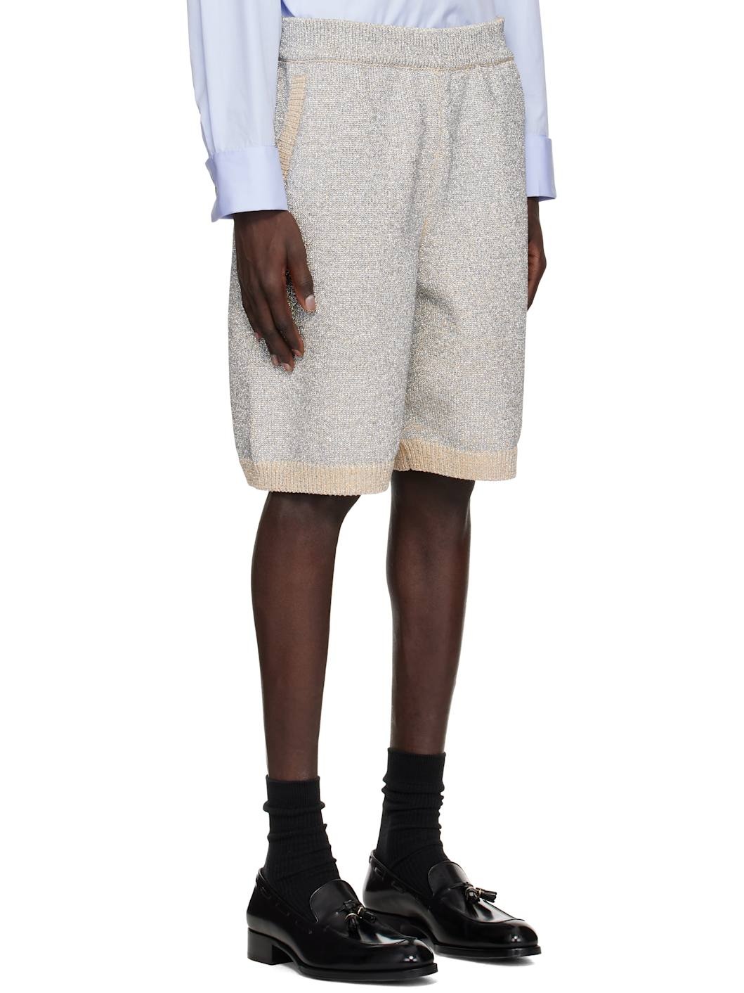Silver Metallic Knit Shorts - 2