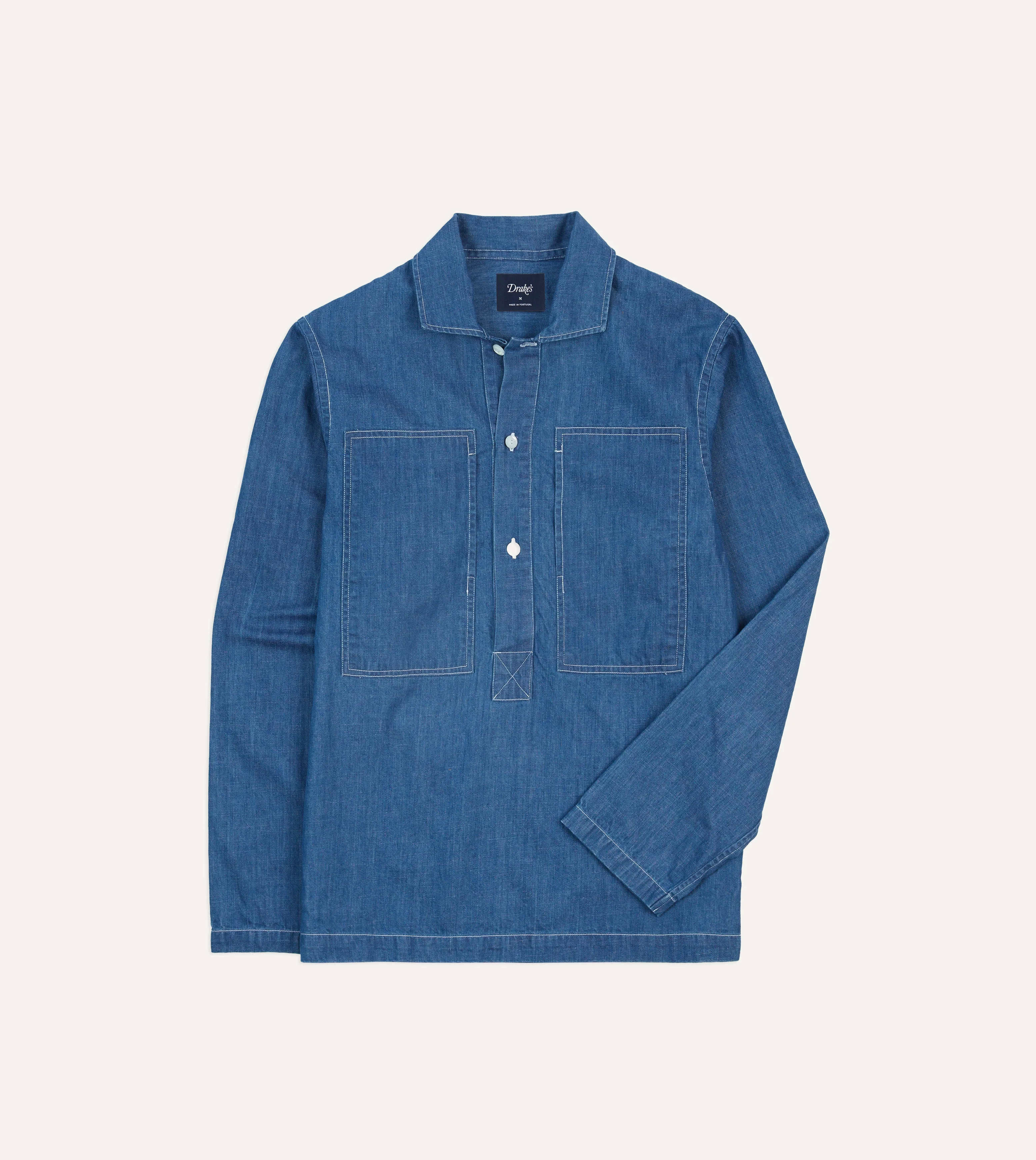 Blue Denim Spread Collar Popover Shirt - 1