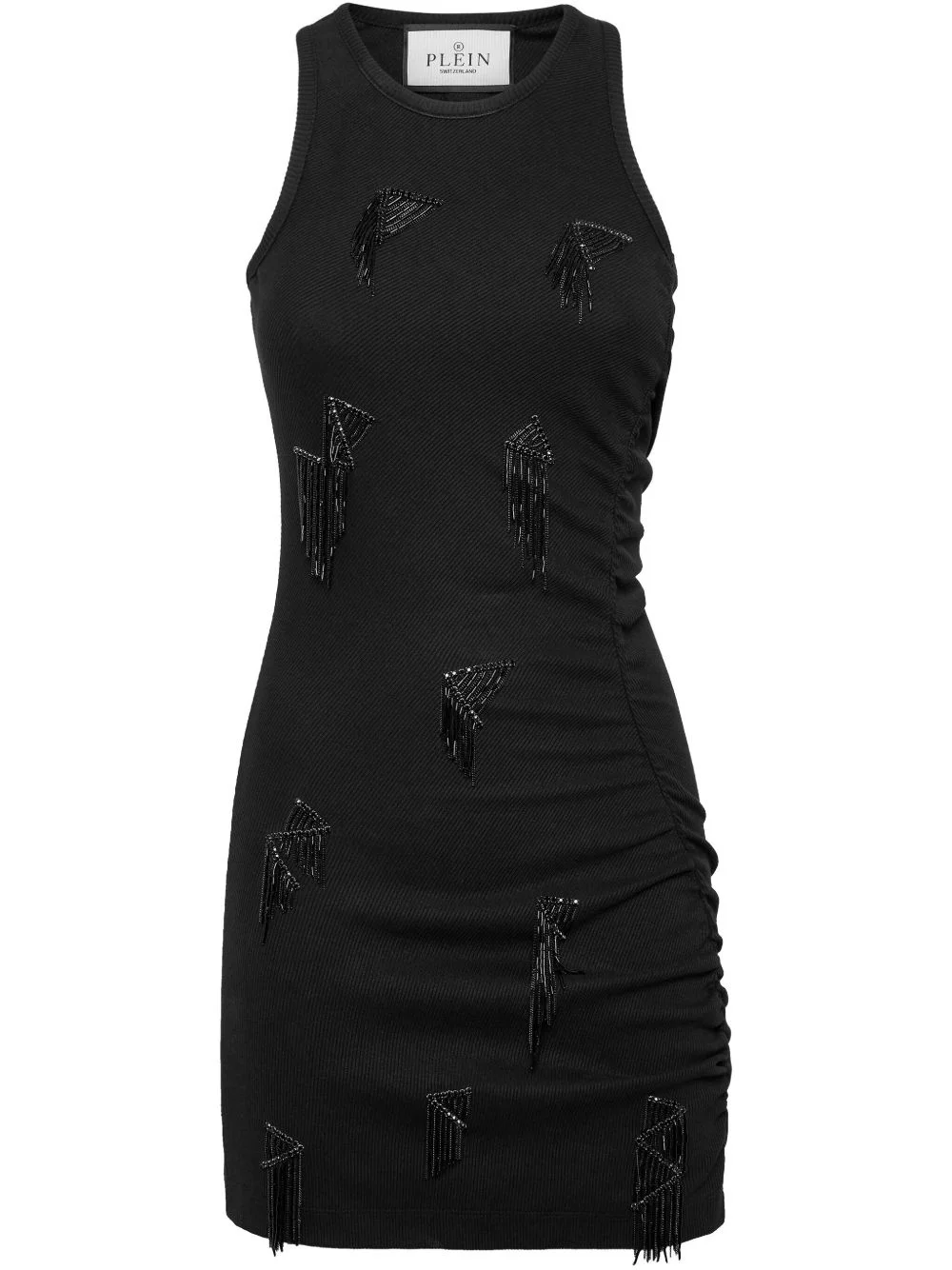 fringe-detail ribbed mini dress - 1