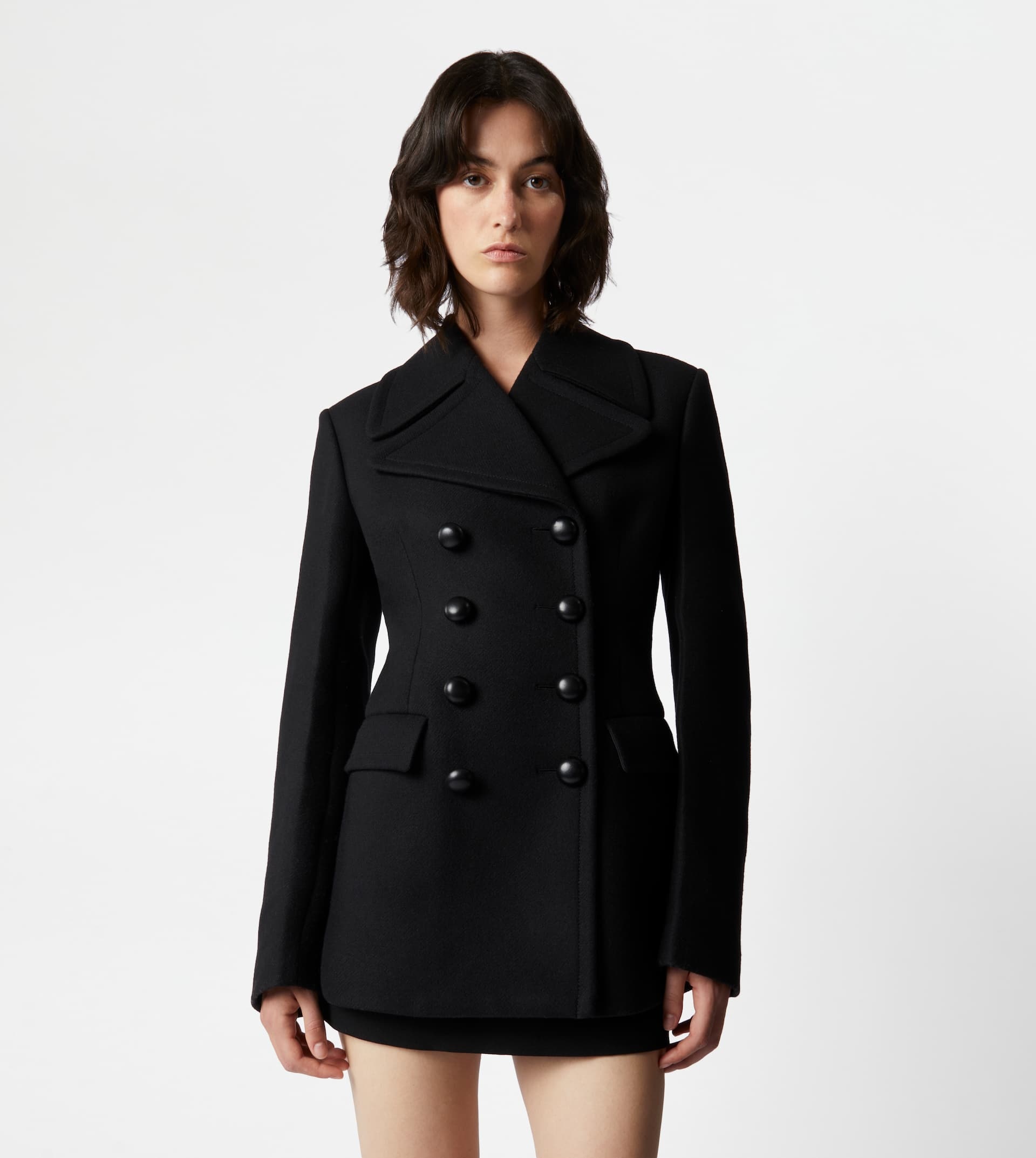 WOOL BLEND PEACOAT - BLACK - 7