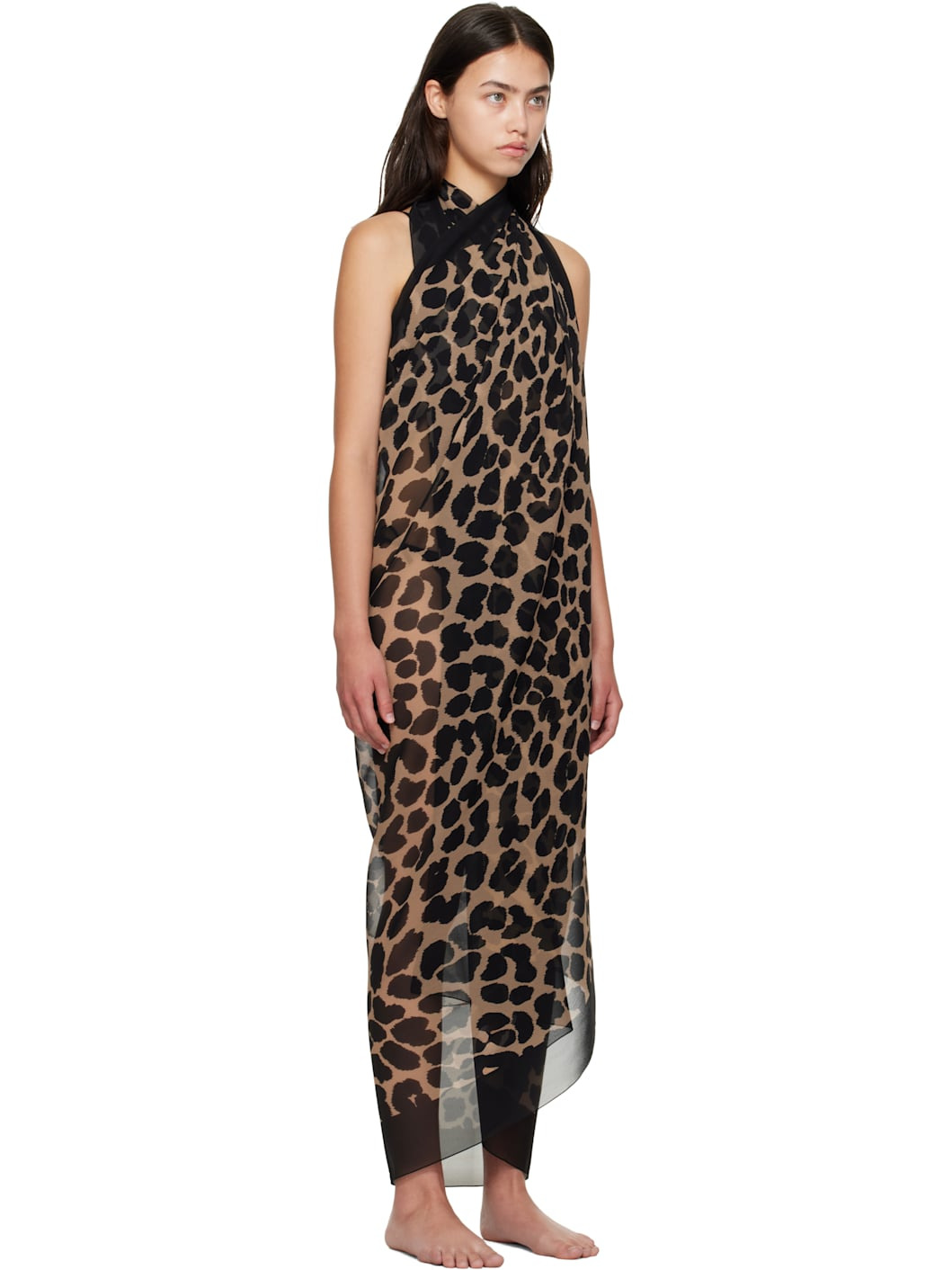 Brown Leopard Beach Wrap Cover-up Dress - 2