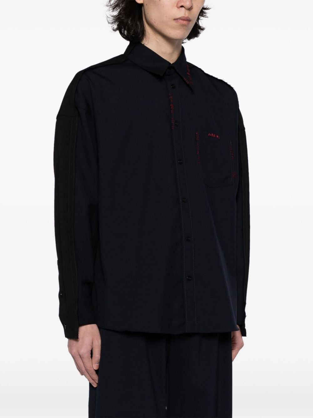 logo-embroidered wool shirt - 3