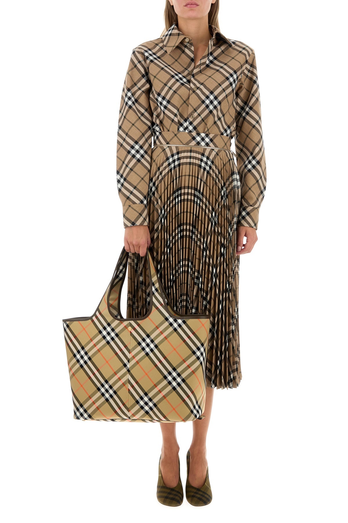 Embroidered canvas medium Check shopping bag - 5