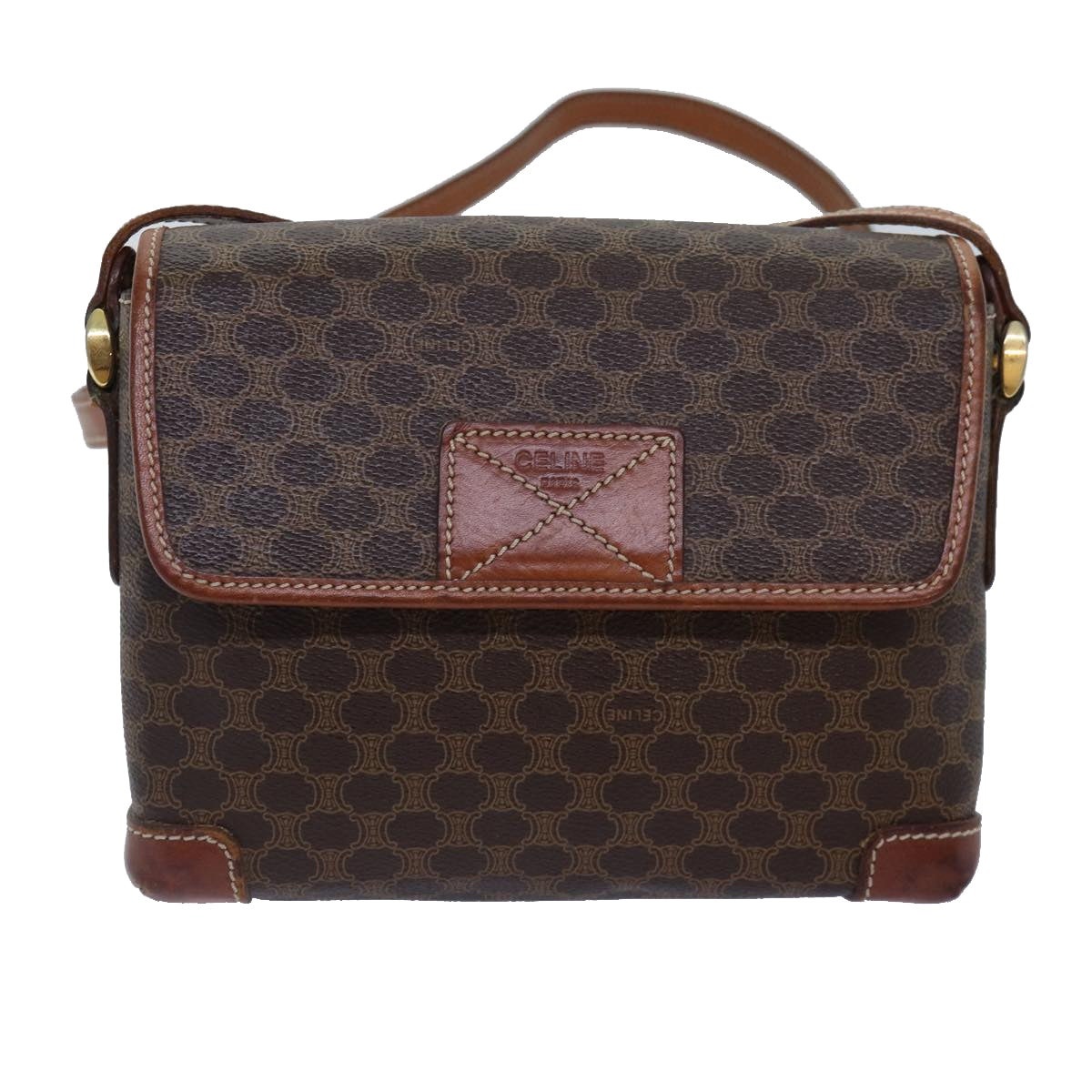CELINE Macadam Canvas Shoulder Bag Pvc Leather Brown Gold - 13